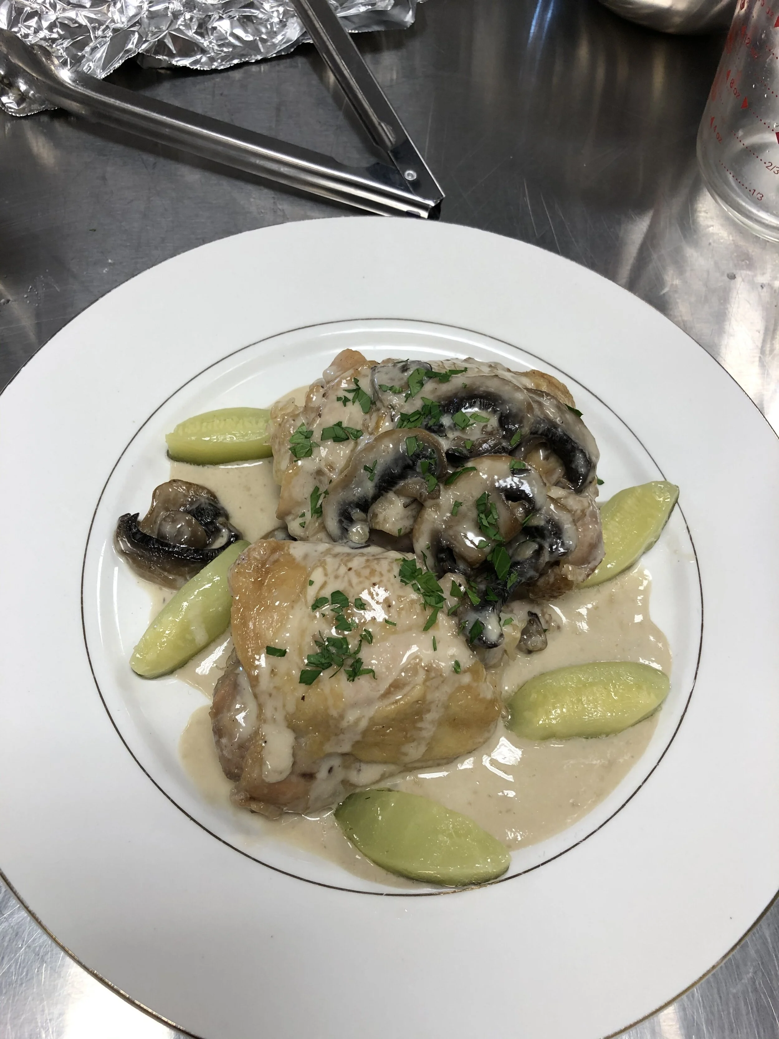 Chicken Fricasee with Turned Zucchini
