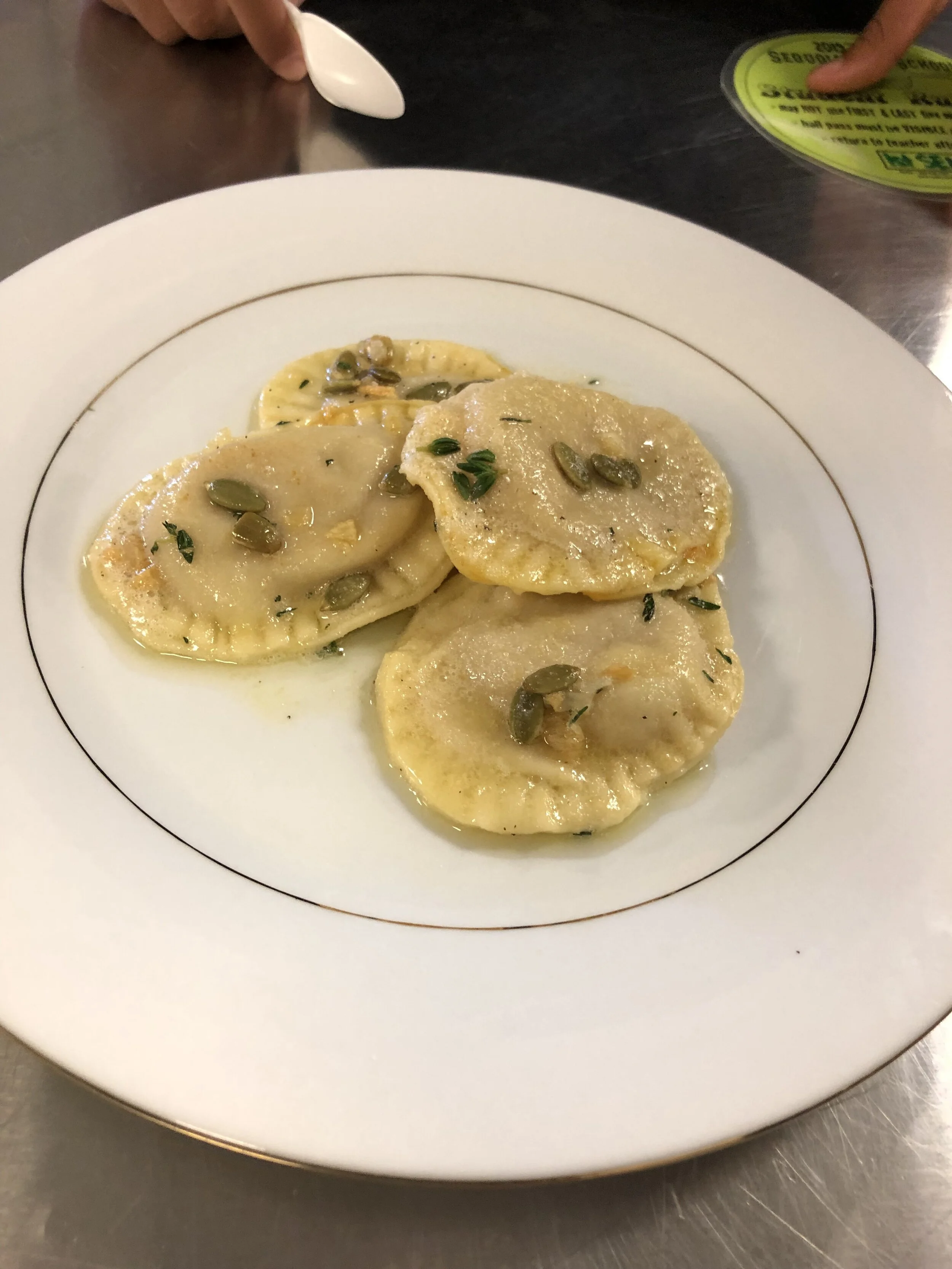 Pumpkin Ravioli in Brown Butter Sauce with Pepitas