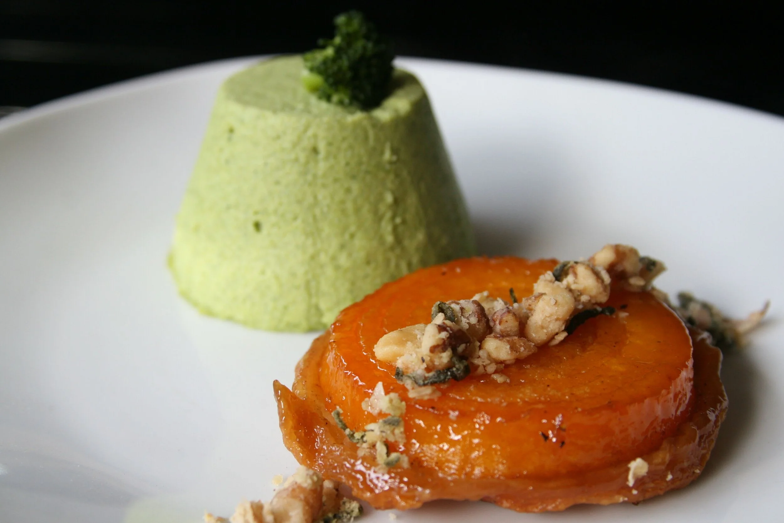 Butternut Squash Tatin with Broccoli Flan