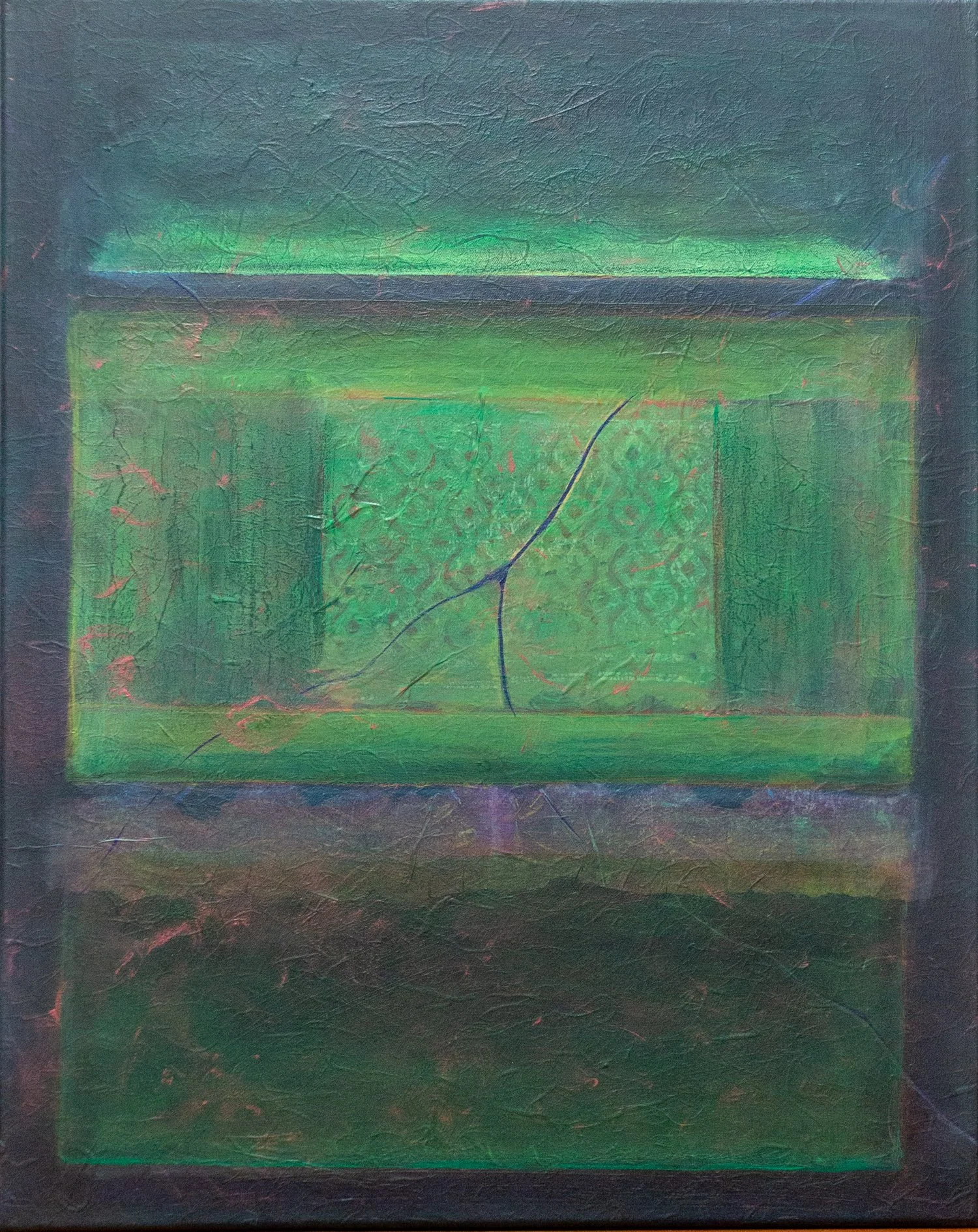 Viridian On Indigo, 2026. Mixed Media on Washi Paper mounted on Canvas - 76 x 61cm