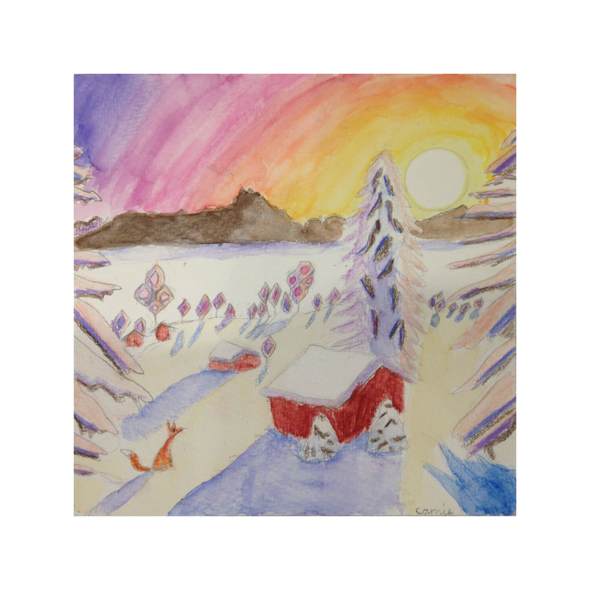 Un Renard Dans La Neige - une aquarelle de Camie