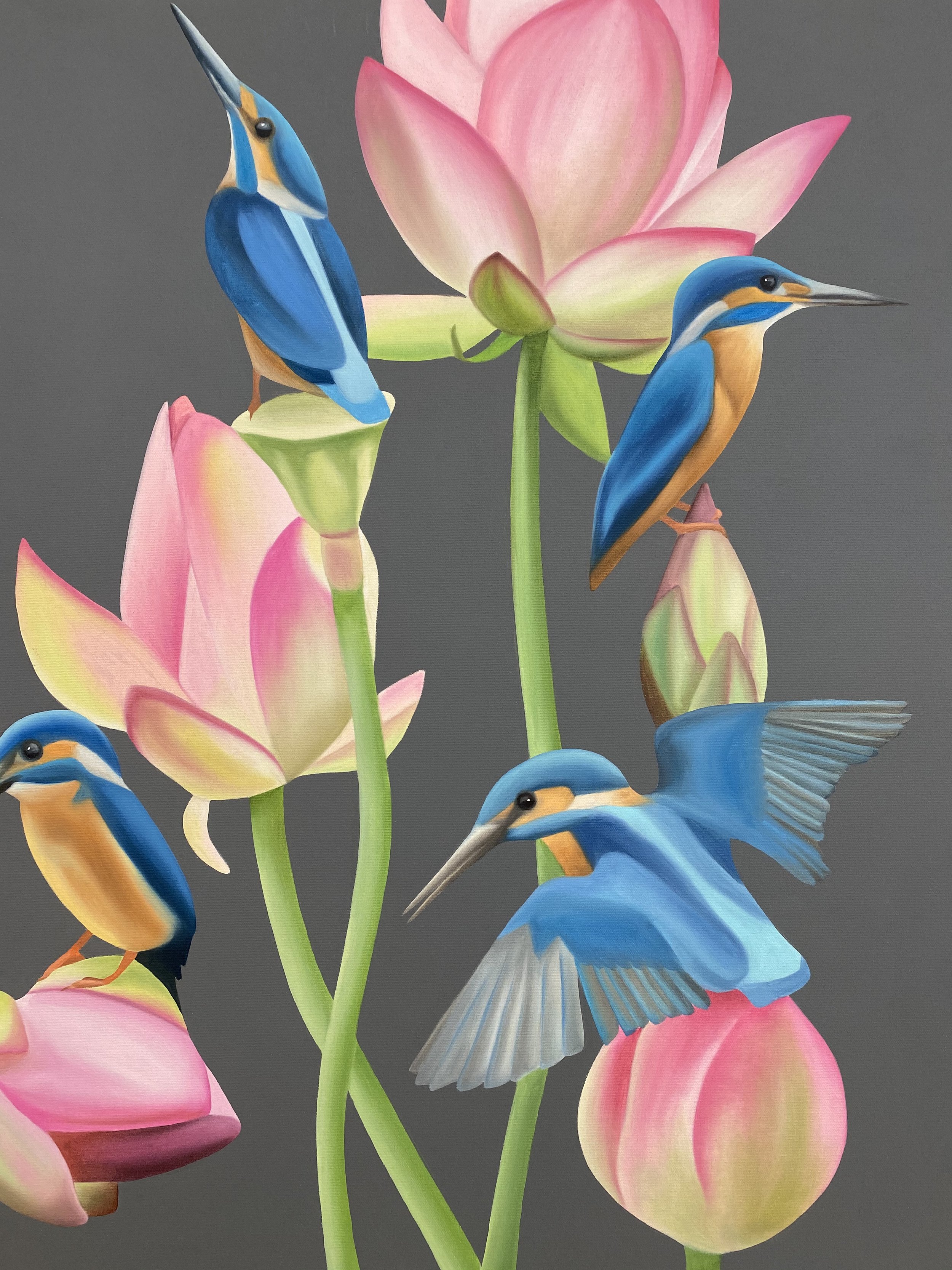 Artwork_detail_3_Kingfishers_pink-lotuses-blue-kingfisher-bird-painting_artist_Ildze Ose.jpeg