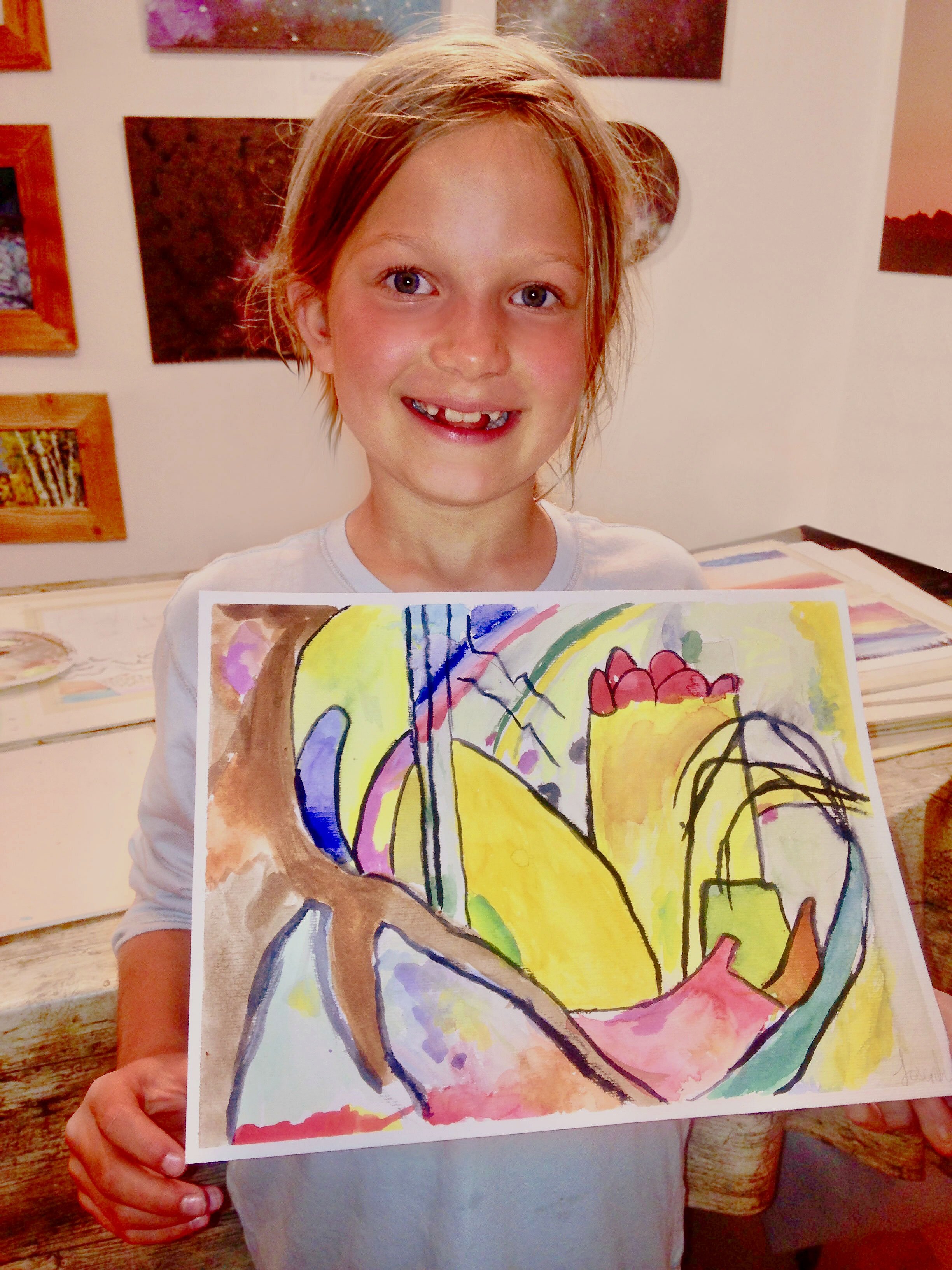 Josephine presents her Kandinsky painting