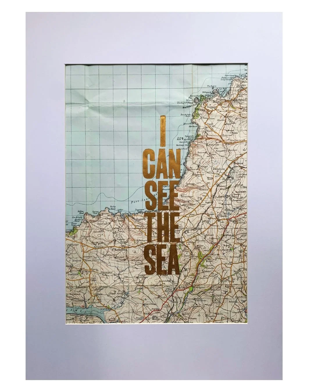 'I CAN SEE THE SEA' // Original letterpress print on vintage maps