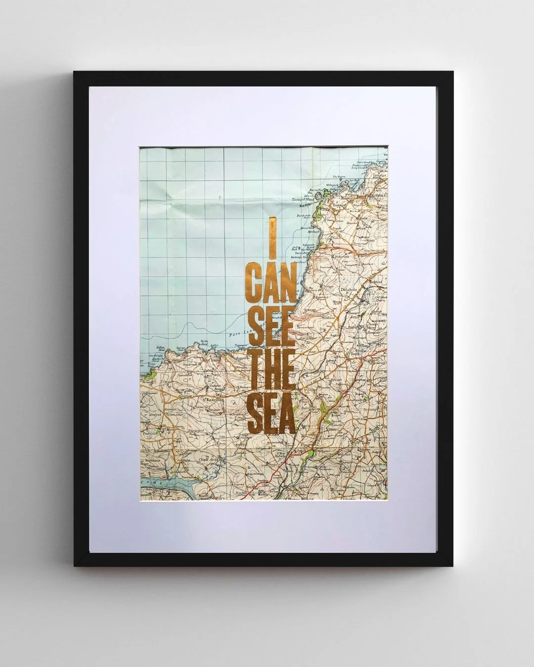 'I CAN SEE THE SEA' // Original letterpress print on vintage maps