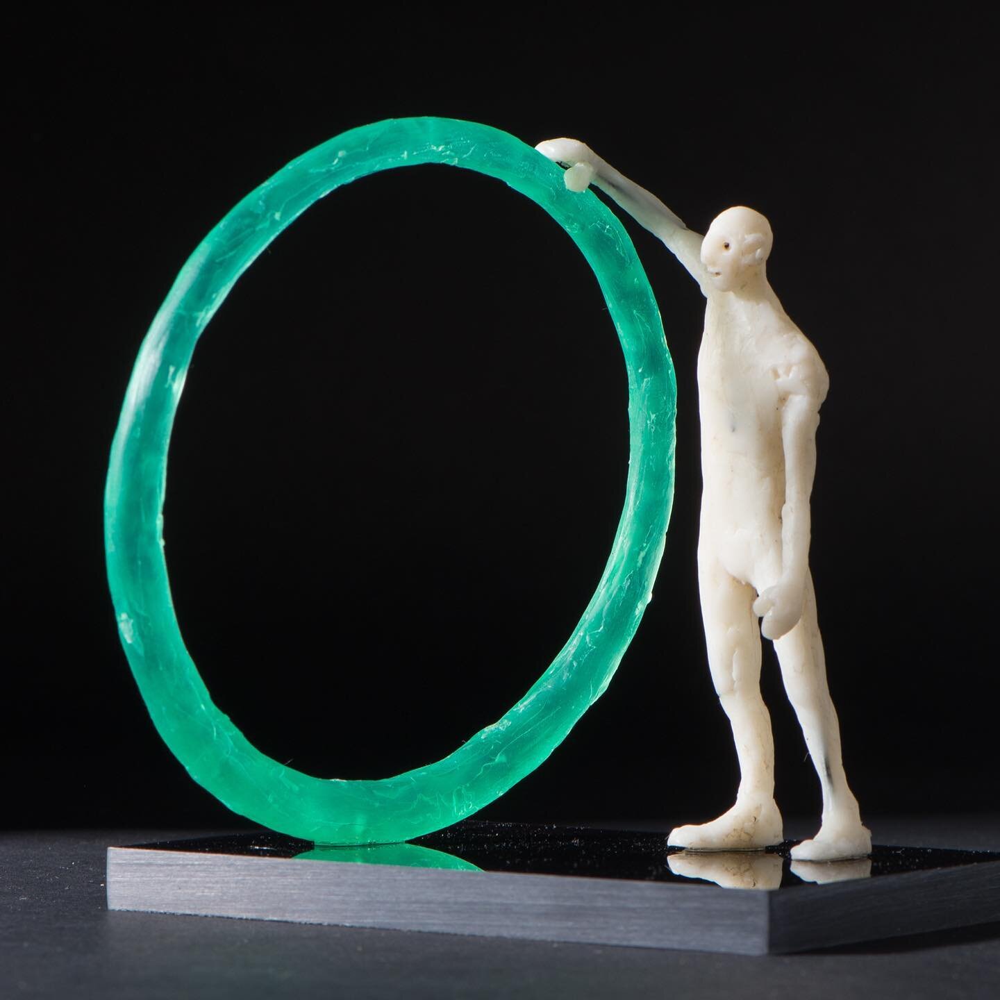 Here is the O Man - a quirky figure with his big green O! 
He is made of a beautiful British eco-resin and mounted on a semi-translucent acrylic base. The sculpture is 13cm long x 14cm tall x 12cm wide. Check him out on my website! 

#bathartist #som