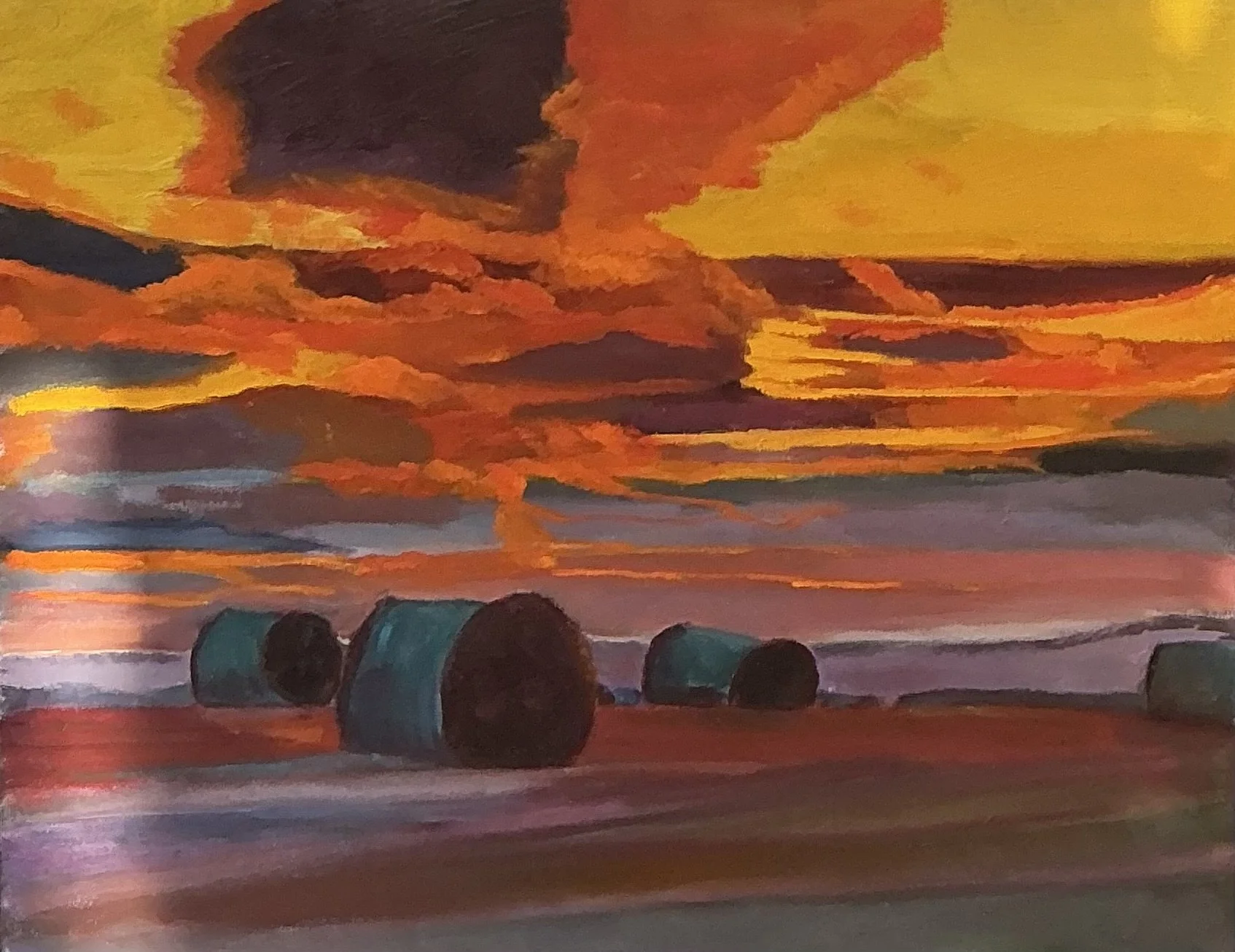 Sunset and Hay Bales