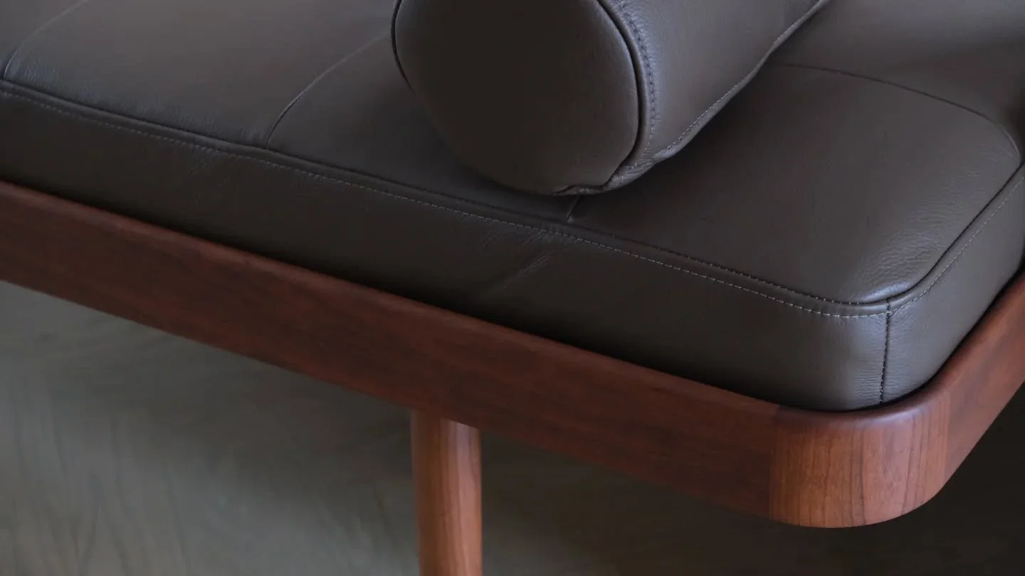 Mid century inspired daybed. Completed earlier this year. Stained cherry. Leather cushion done by the incredible @bespoke_original_design_inc .
.
.
.
#furniture #daybed #mcm #leathercraft #upholstery