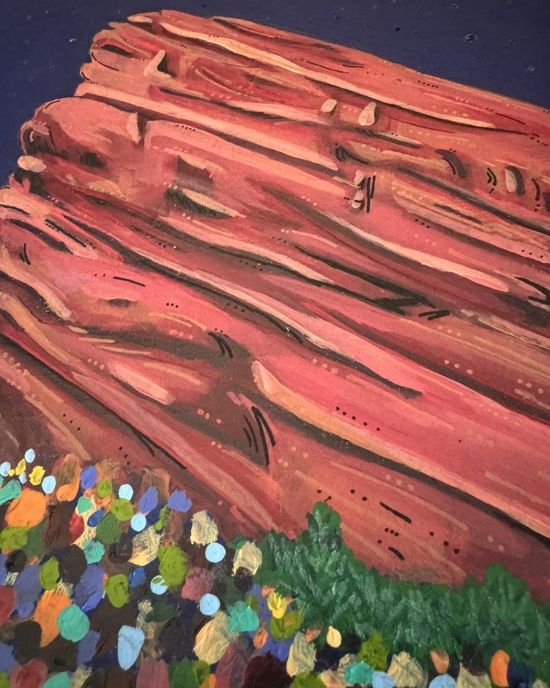 In the details. I often add some dots and dashes to my paintings right at the end to give them a little extra whimsy.

 #dreamscomingtrue #dlight #ArtForEveryHome #lightupart #lightupthenight #dlightedart #stars #redrocksamphitheater #redrocks