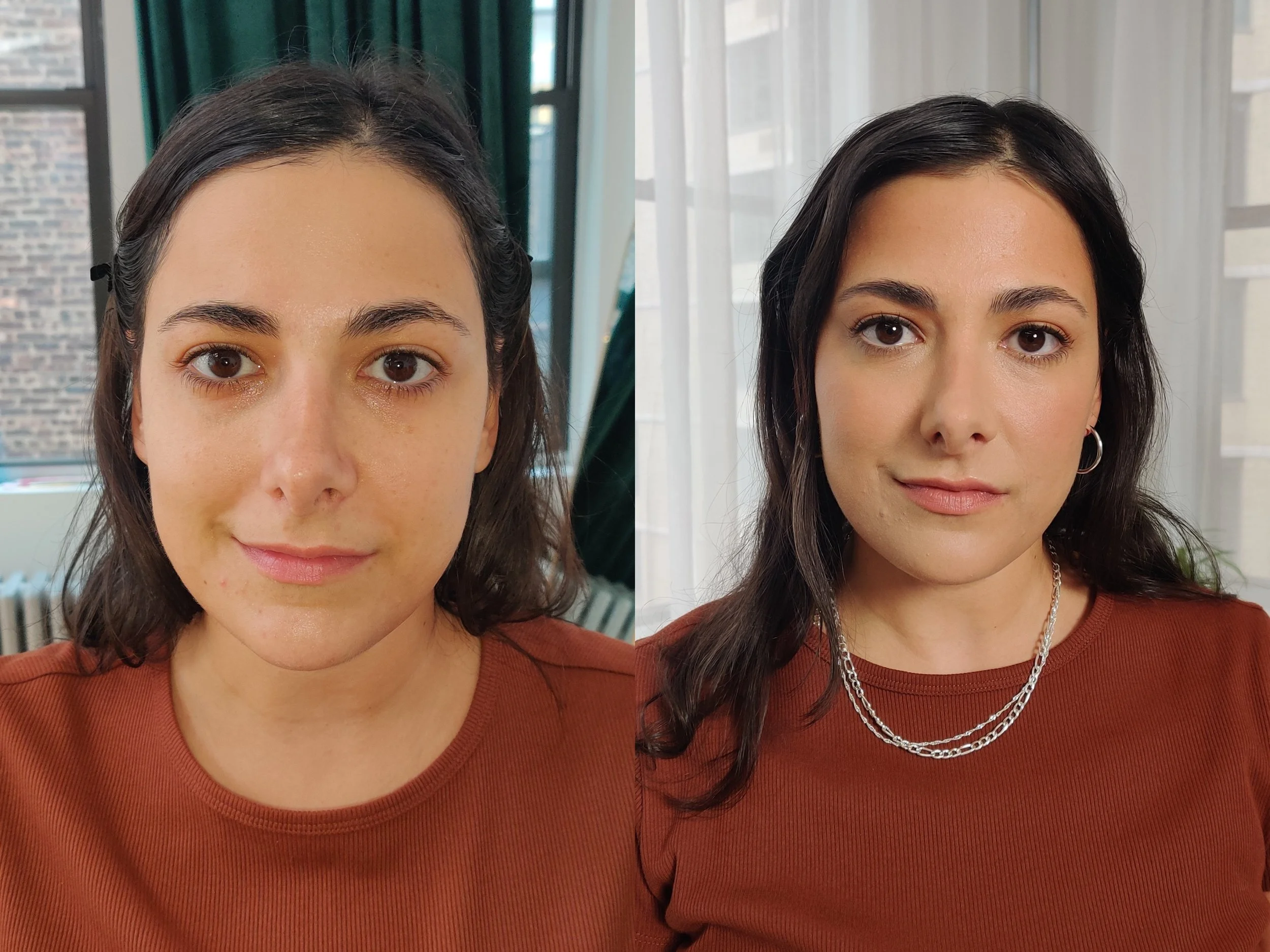 Beauty makeup; Before (left), After (right)