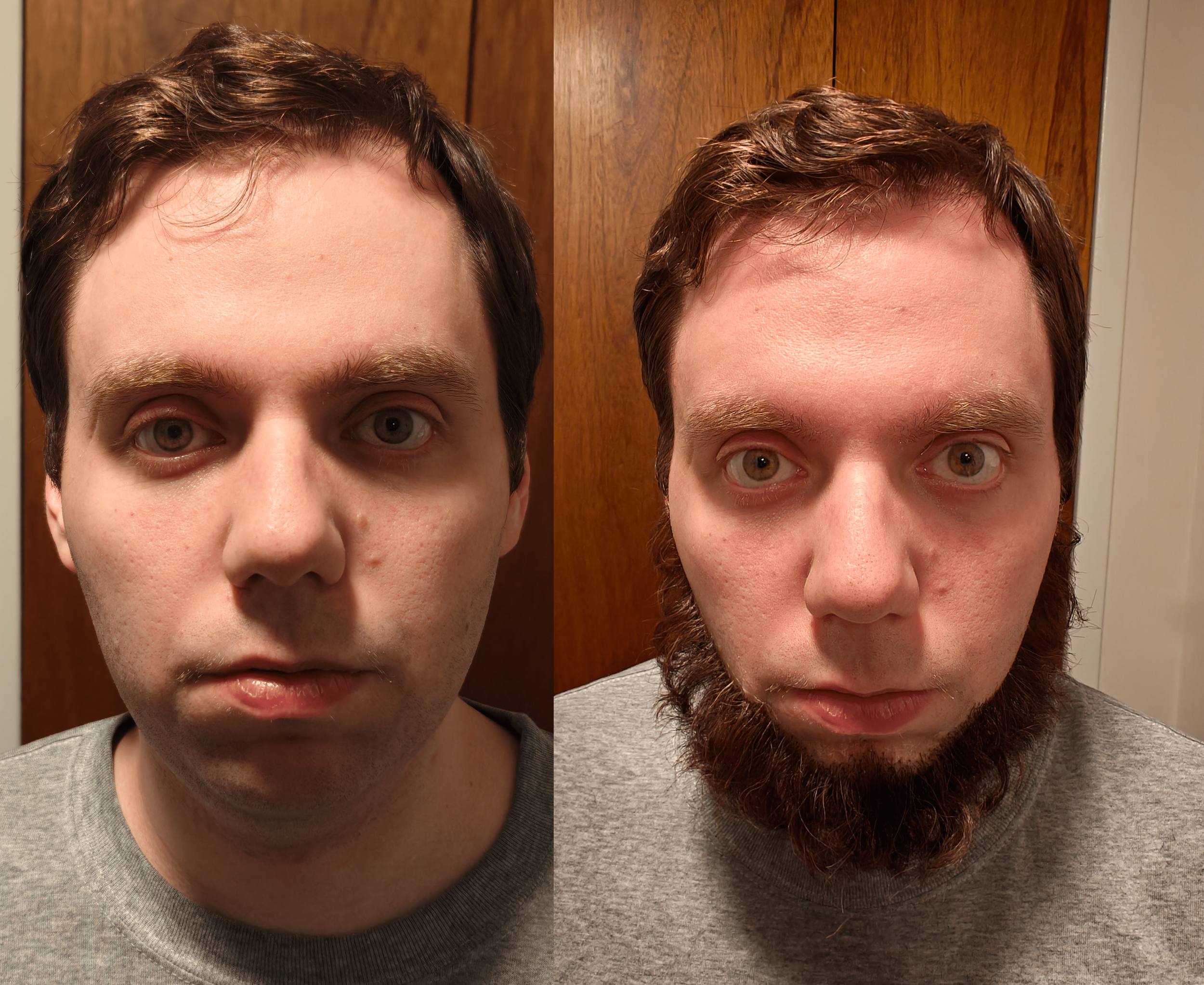 Kryolan lace beard application; Before (left), After (right)