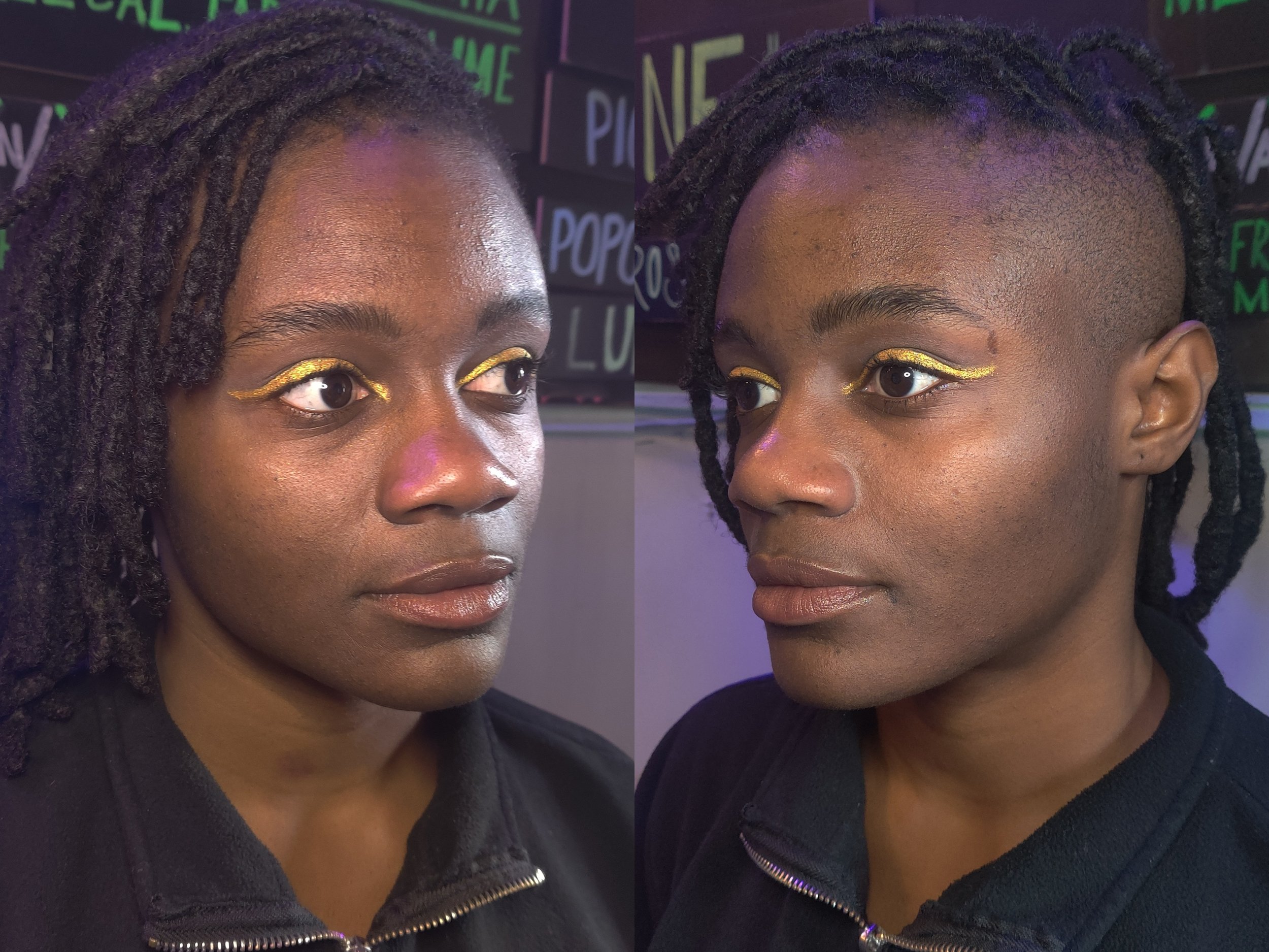 After makeup application. Side angles.