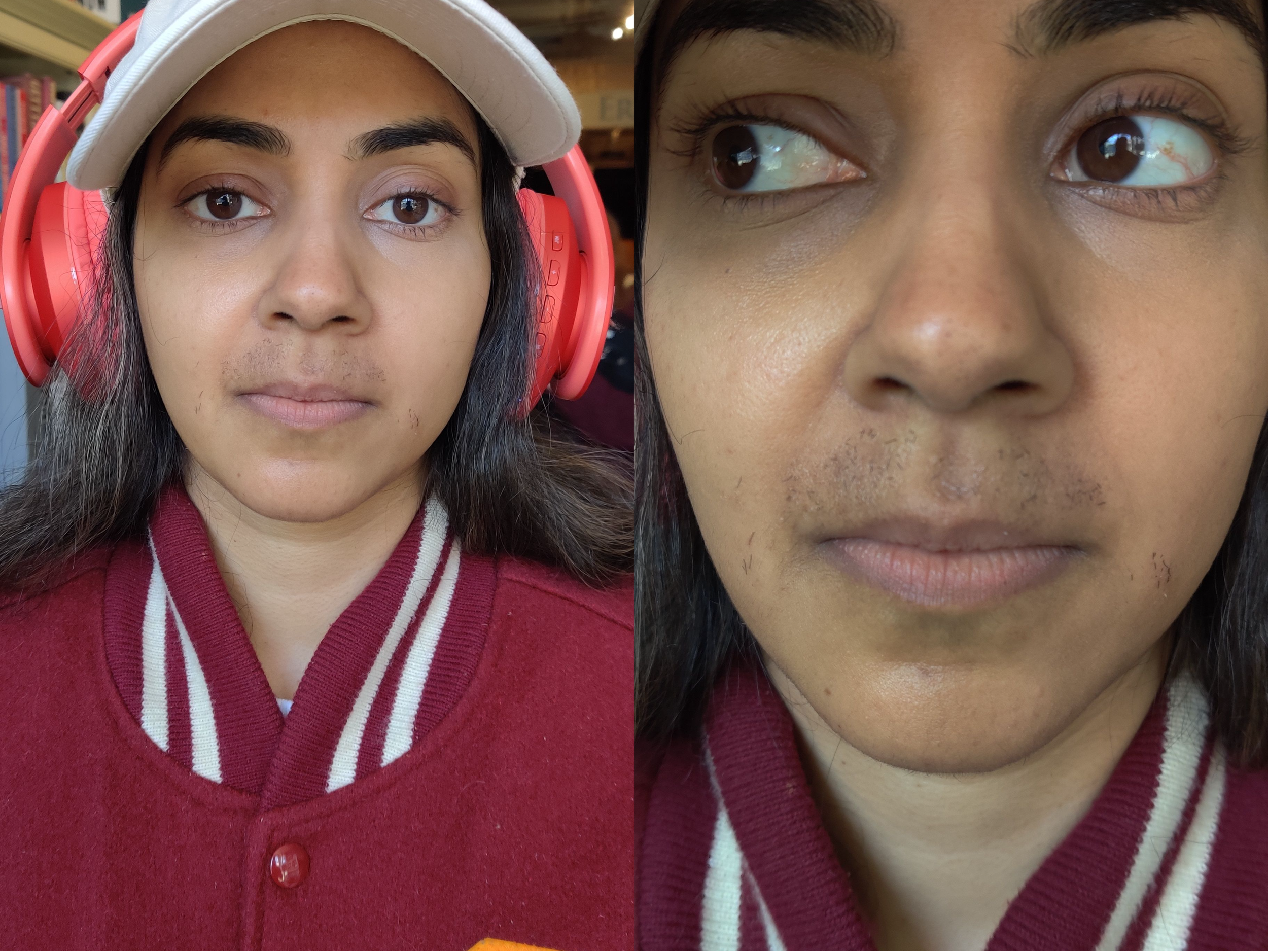 Hand laid stubble on upper lip.