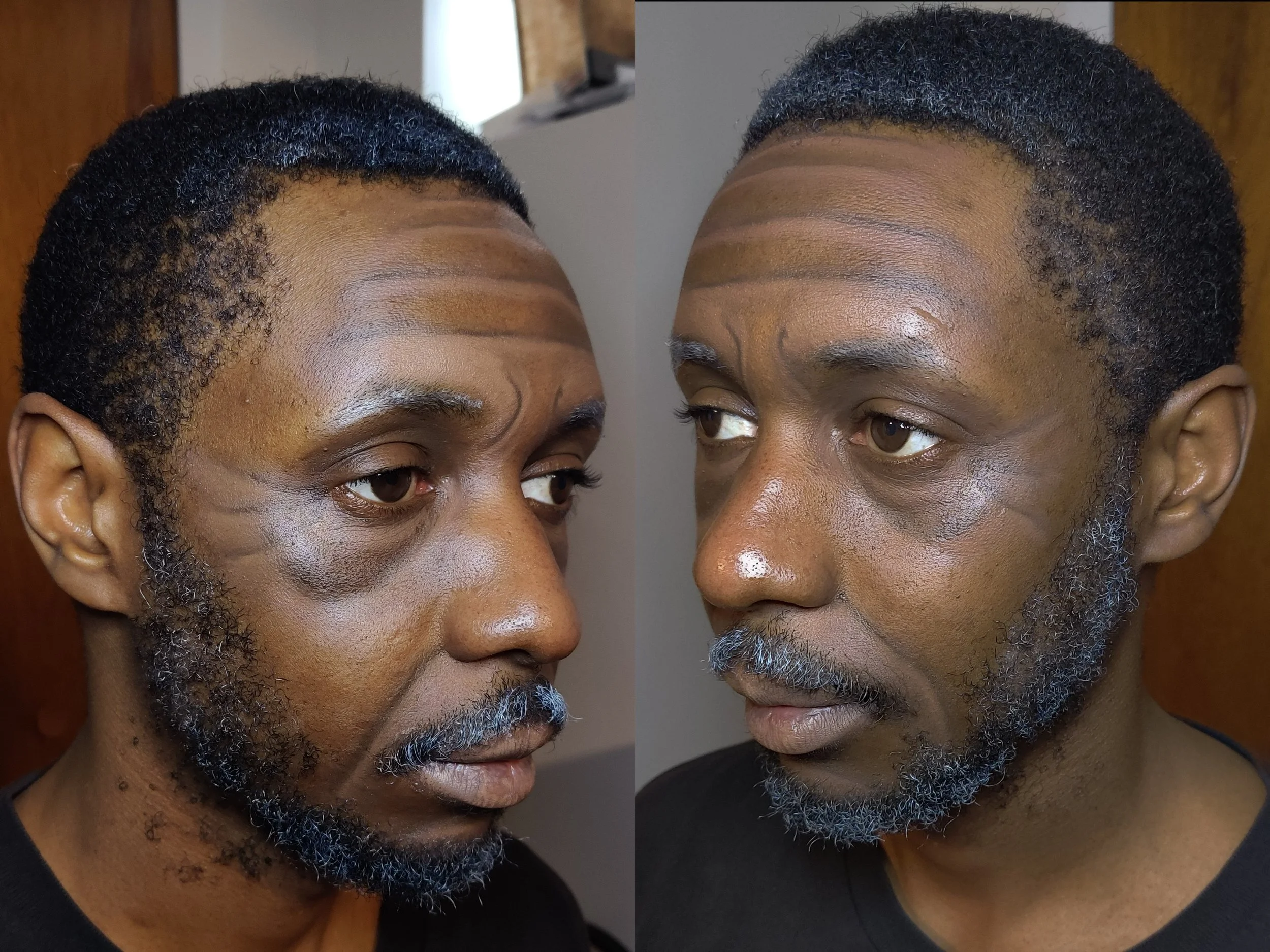 Model after stage/highlight & shadow aging process (right and left)