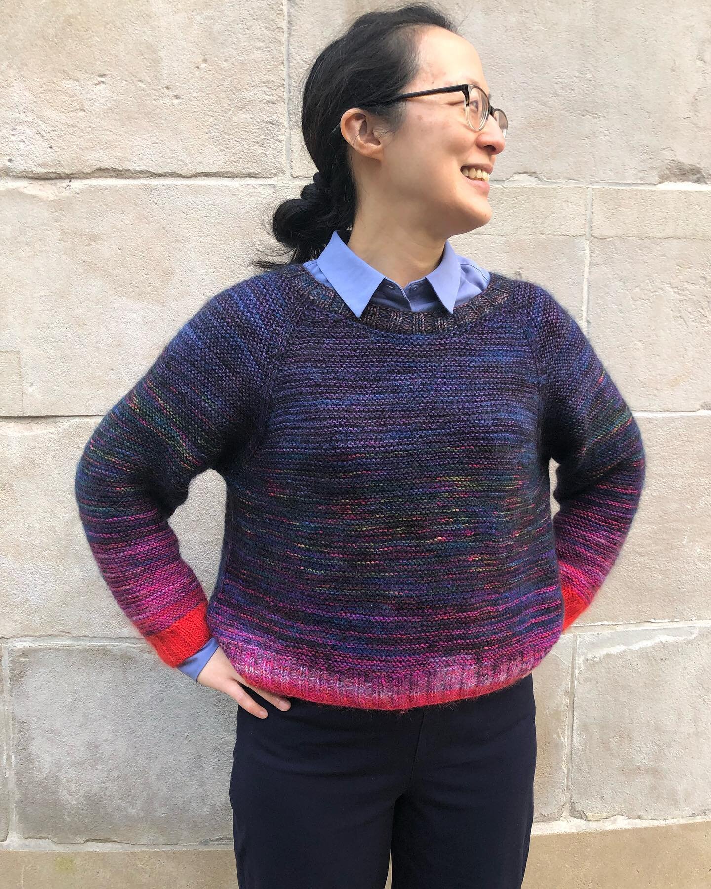 I made this sweater in the summer and I wear it all the time now. I love fading from one color to another while knitting, because I can use up partial skeins of yarn from my stash to make something unique. 

Pattern: Grainne from Ready Set Raglan
Yar