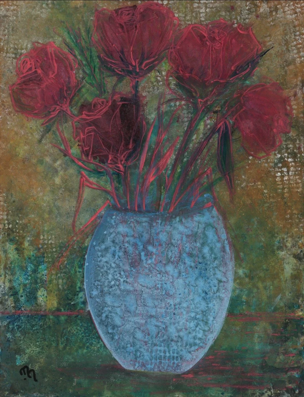 The Blue Vase 2025
Acrylic and Ink on canson paper
33 × 45 cm (Framed)
€550