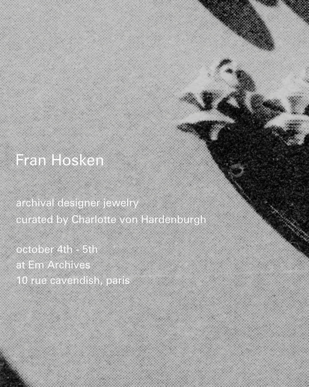 I am delighted to present our next guest at the showroom, @hosken___inc, during paris women&rsquo;s fashion week.

Curated by design historian and Parsons educator Charlotte von Hardenburgh, @chipvonh, we will showcase a selection of work by the late