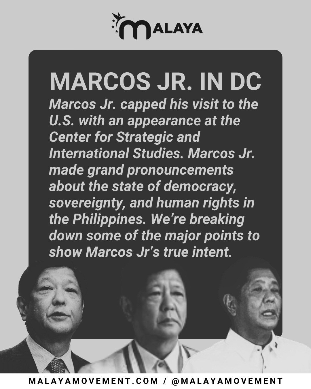 Marcos Jr. capped his visit to the U.S. with an appearance at the Center for Strategic and International Studies. Marcos Jr. made grand pronouncements about the state of democracy, sovereignty, and human rights in the Philippines. We&rsquo;re breakin