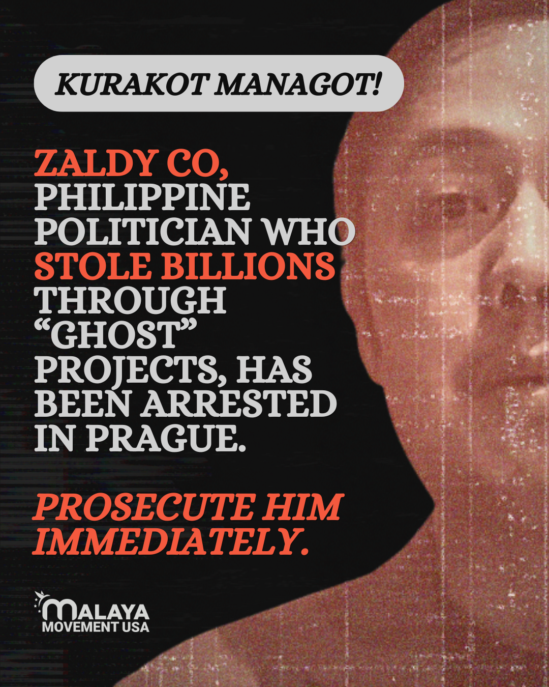 Zaldy Co, Philippine politician who stole billions through “ghost” projects, has been arrested in Prague. Prosecute him immediately.