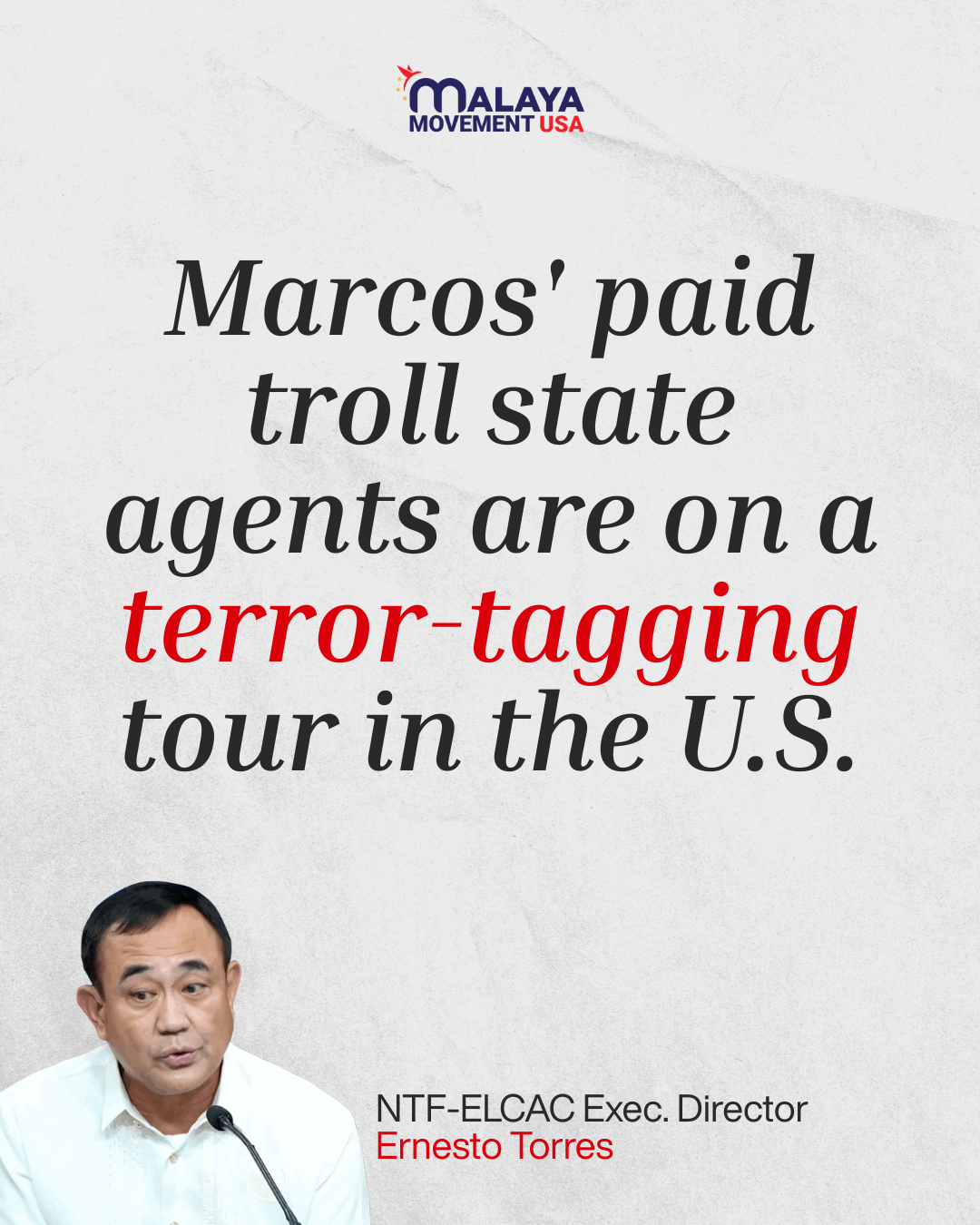 Marcos' paid troll state agents are on a terror-tagging tour in the U.S.