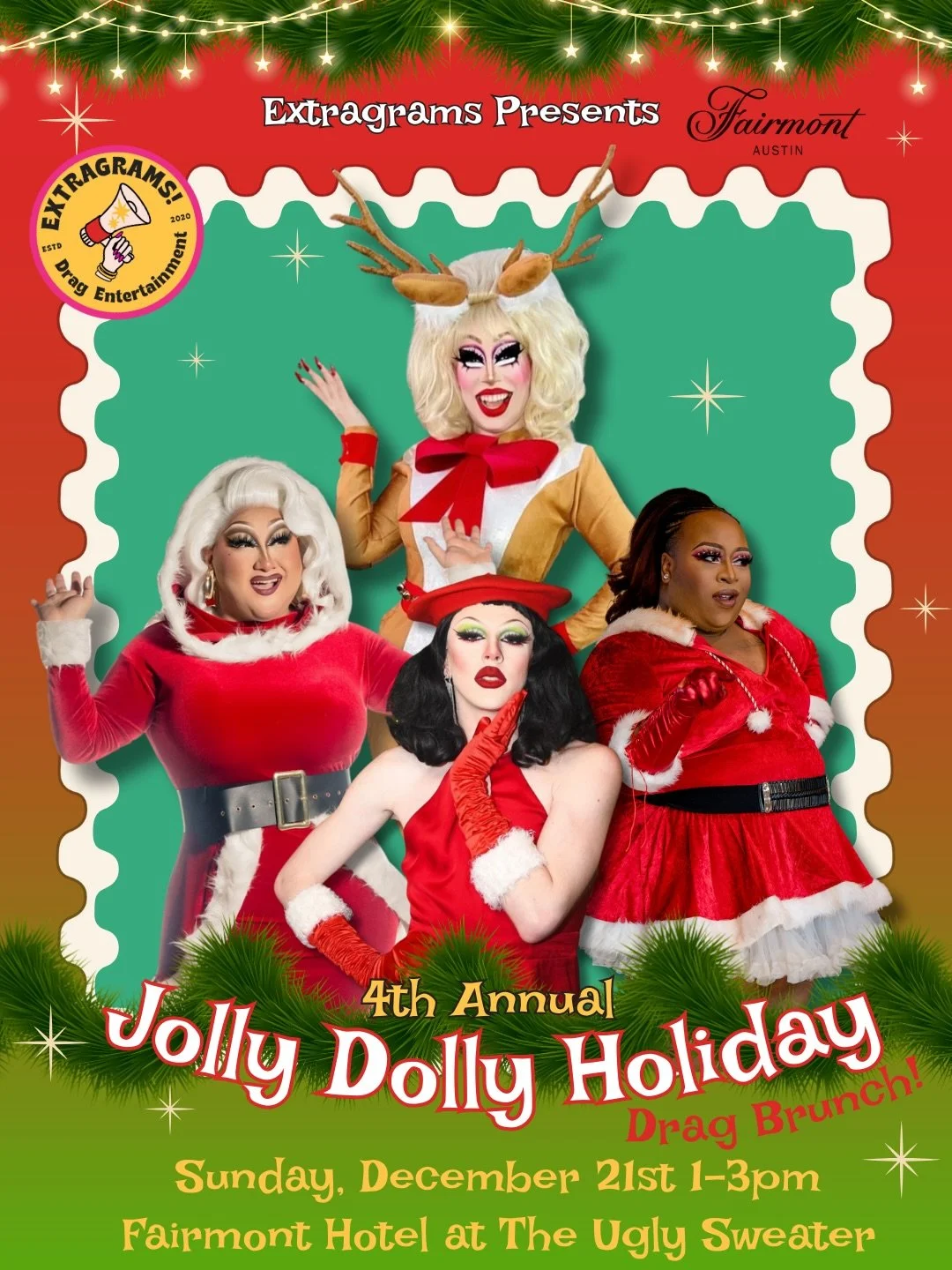 We&rsquo;re back! 🥂 Celebrating our 4th Annual Jolly Dolly Drag Brunch at the cutest 🎄Holiday pop-up in all of Austin &hellip;The Ugly Sweater! Full of surprises and festive performances - there&rsquo;s a reason why this is one of our most favorite