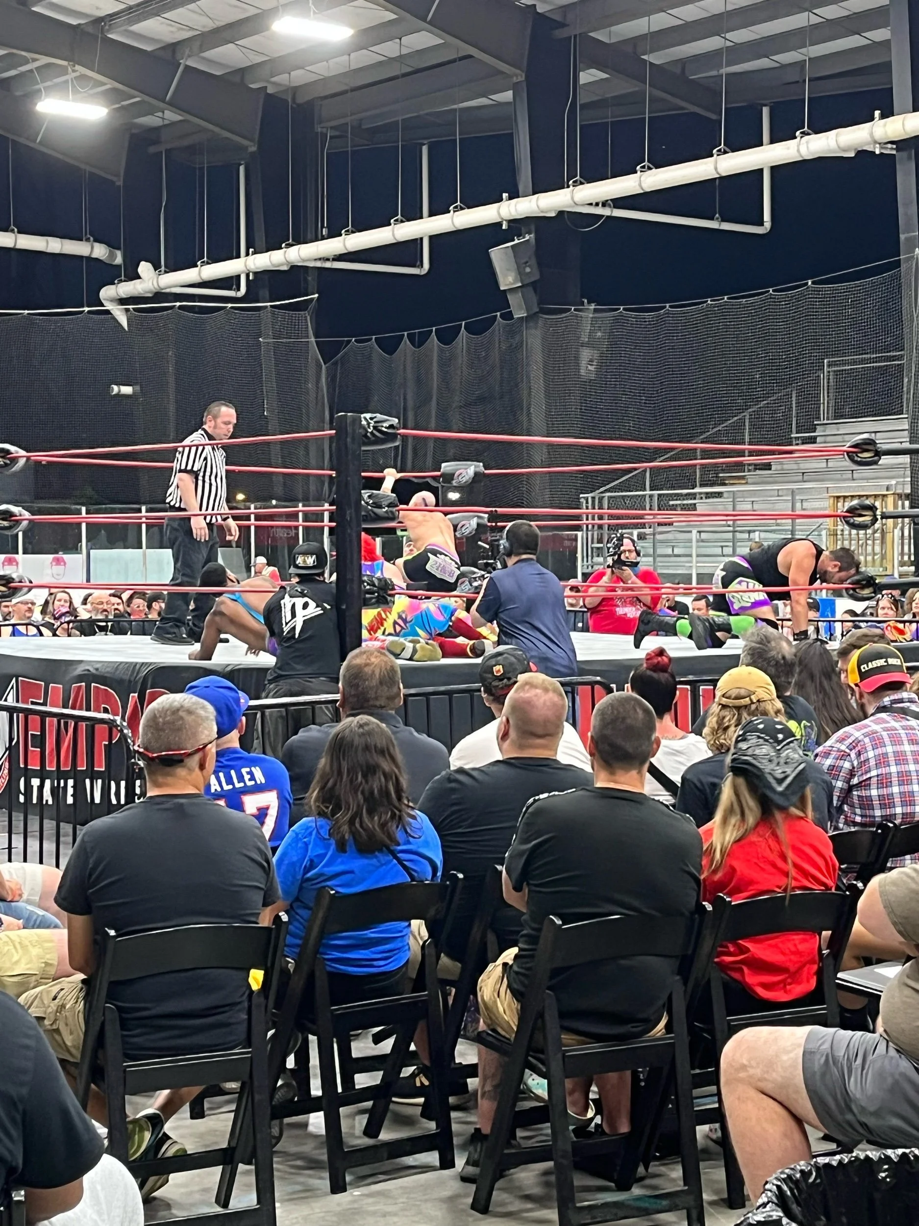 All four competitors feeling the exhaustion of the high paced match