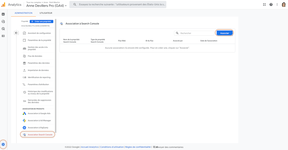 Google Analytics 4 - Association Search Console - Administration