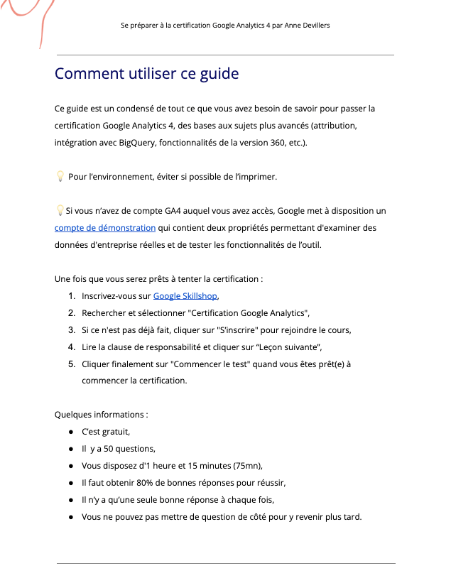 Certification Google Analytics 4 - Guide d'étude - Anne Devillers