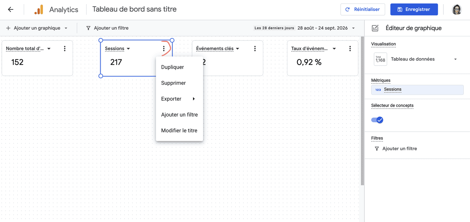 Google Analytics 4 (GA4) - Menu d'une fiche (dupliquer, supprimer, exporter, ajouter un filtre).png