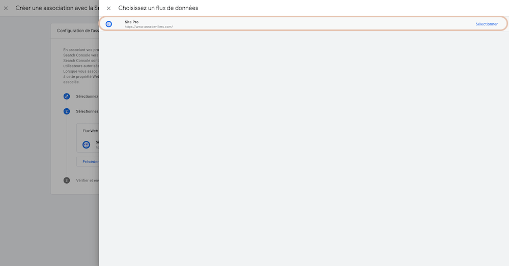 Google Analytics 4 - Association Search Console - Choix flux web