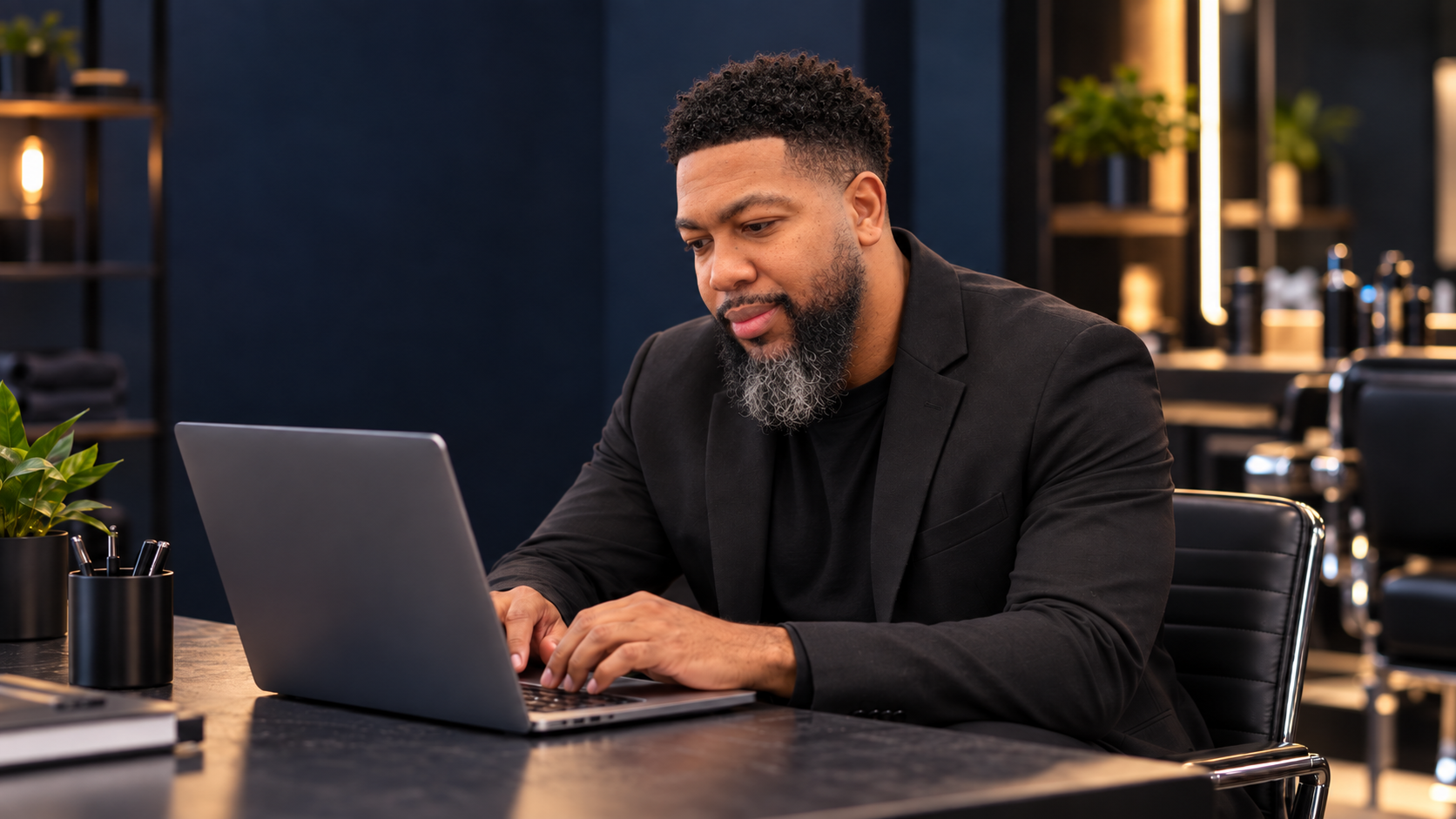 Concise The Barber creating professional campaign content in a studio
