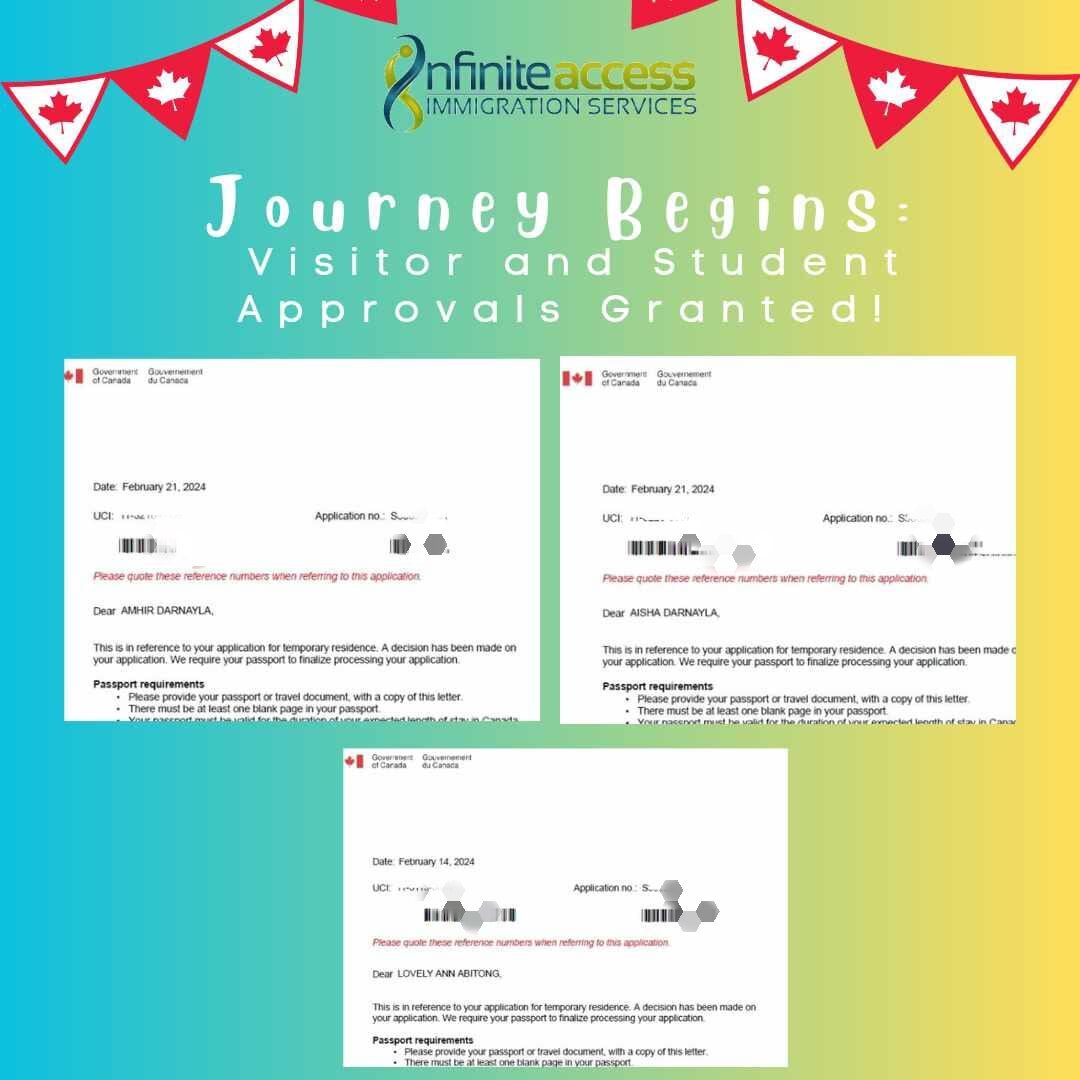 🎉 Big Congratulations to Our Clients! 🎉

We are delighted to share that our clients have received their application approvals to visit and study in Canada! This marks the beginning of an exciting journey, and we can't wait to welcome you.

Your dre