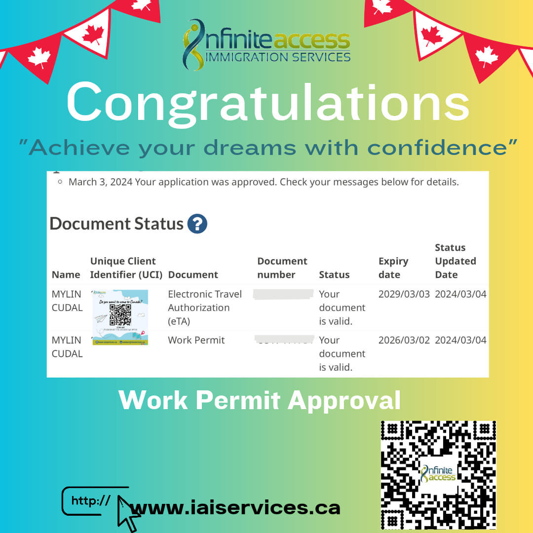 🎉 Congratulations to Mylin on her work permit approval! 🇨🇦

From arriving in Canada as an international student to recently completing her program at a private college, Mylin's journey has been inspiring. With our assistance in applying for her wo