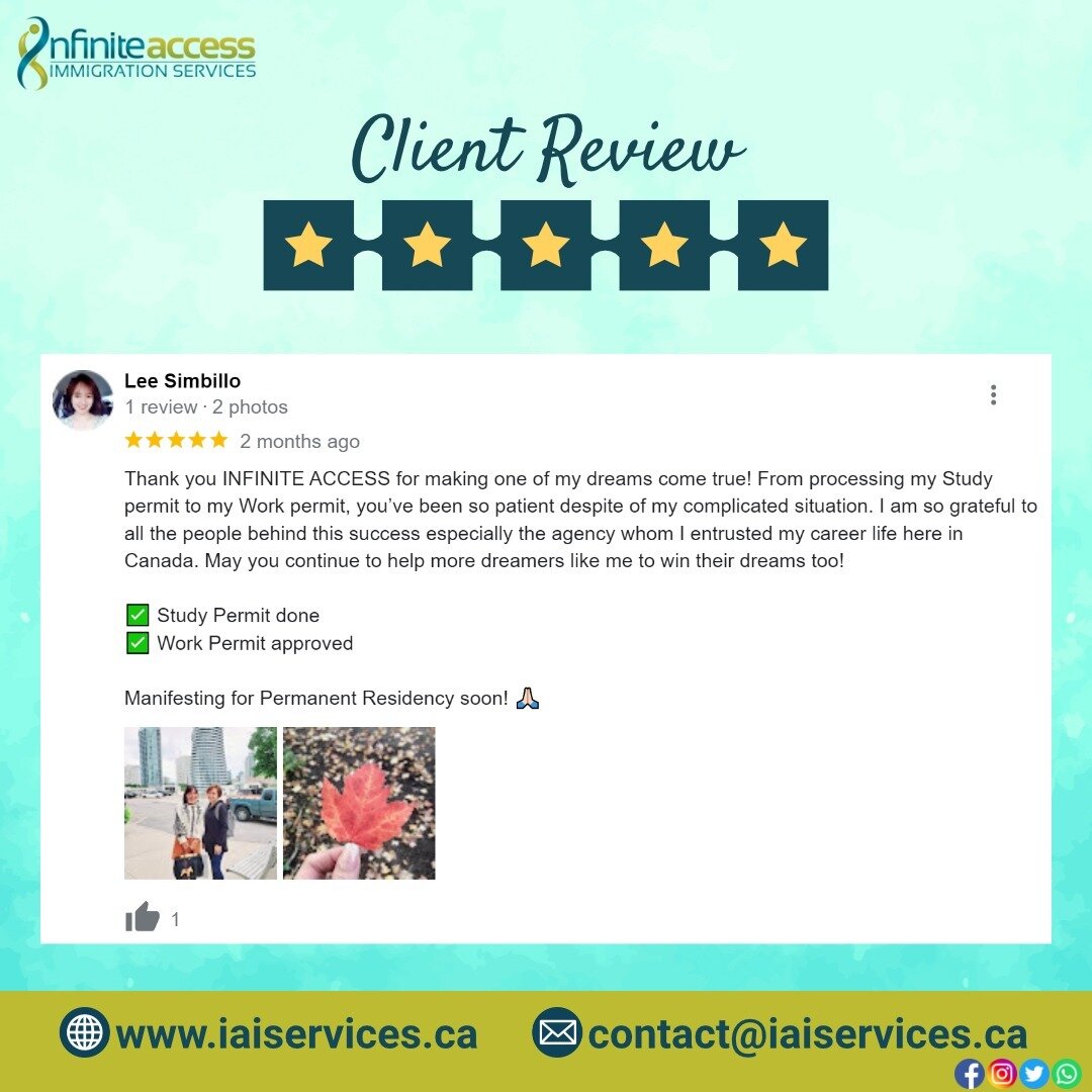 Thanks Renalee! We&rsquo;re thrilled that you were satisfied with our services. Your feedback is much appreciated, and we hope to be of help again soon!

👉 Send your r&eacute;sum&eacute; to 📧 contact@iaiservices.ca for a FREE pre-assessment.
▰▰▰▰▰▰