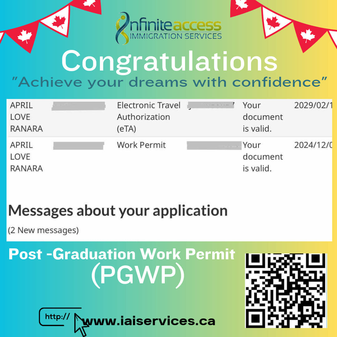 🎉 Congratulations April on your PGWP approval! 🇨🇦

Thank you for choosing us to be part of your Canadian journey, from the initial study permit application to the PGWP, and soon, the permanent residence application. Your dedication and hard work a