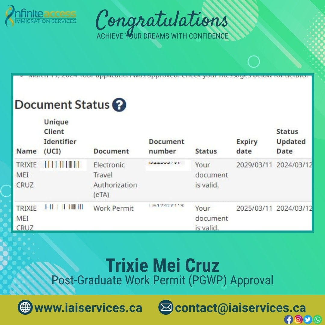 Congratulations Trixie on your PGWP approval! 🎉 We're thrilled to assist you in navigating your path to permanent residency. A huge shoutout to NorQuest for guiding Trixie through an incredible educational journey. Here's to new beginnings and makin