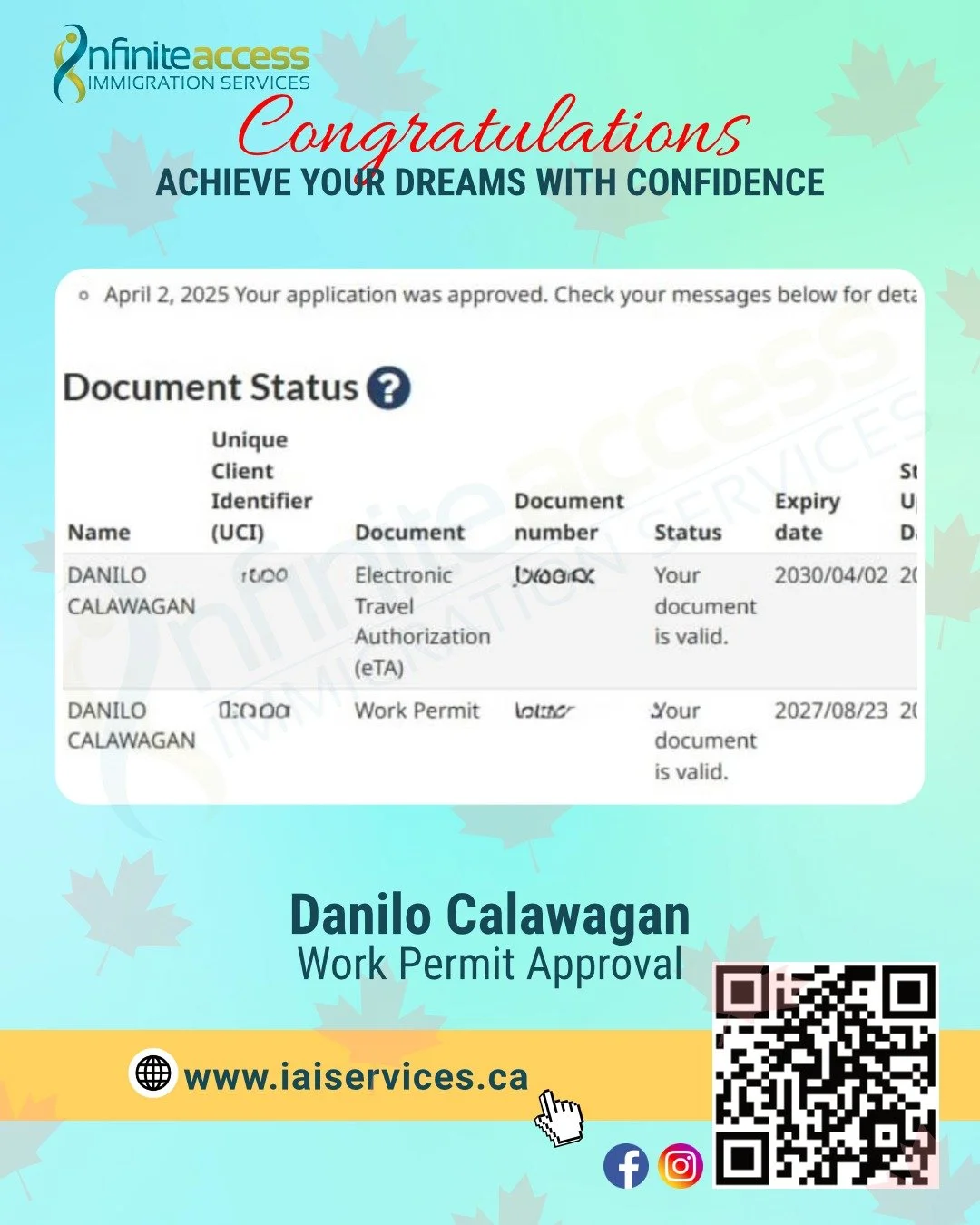 Congratulations to our valued clients who have successfully received their approval as dependant members of PGWP holders! Your patience and perseverance have paid off. We are excited to continue guiding you through the next steps toward your Permanen