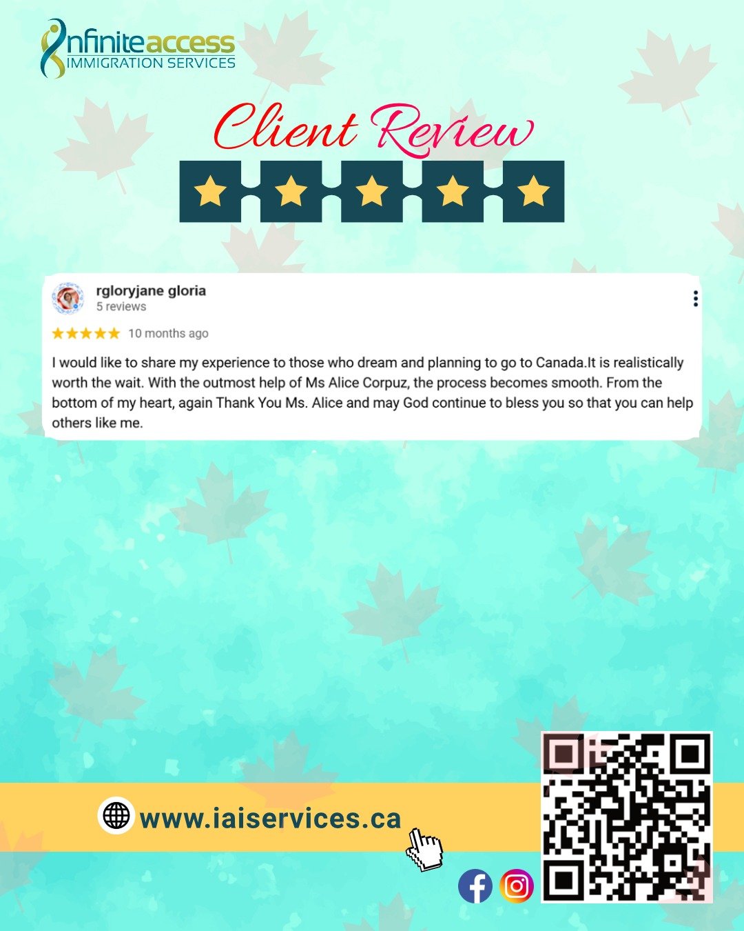 Thank you for your kind words! Wishing you continued success and blessings!

👉 Learn more about other immigration pathways and programs to find out which one is right for you. Send your r&eacute;sum&eacute; to 📧 contact@iaiservices.ca for a FREE pr