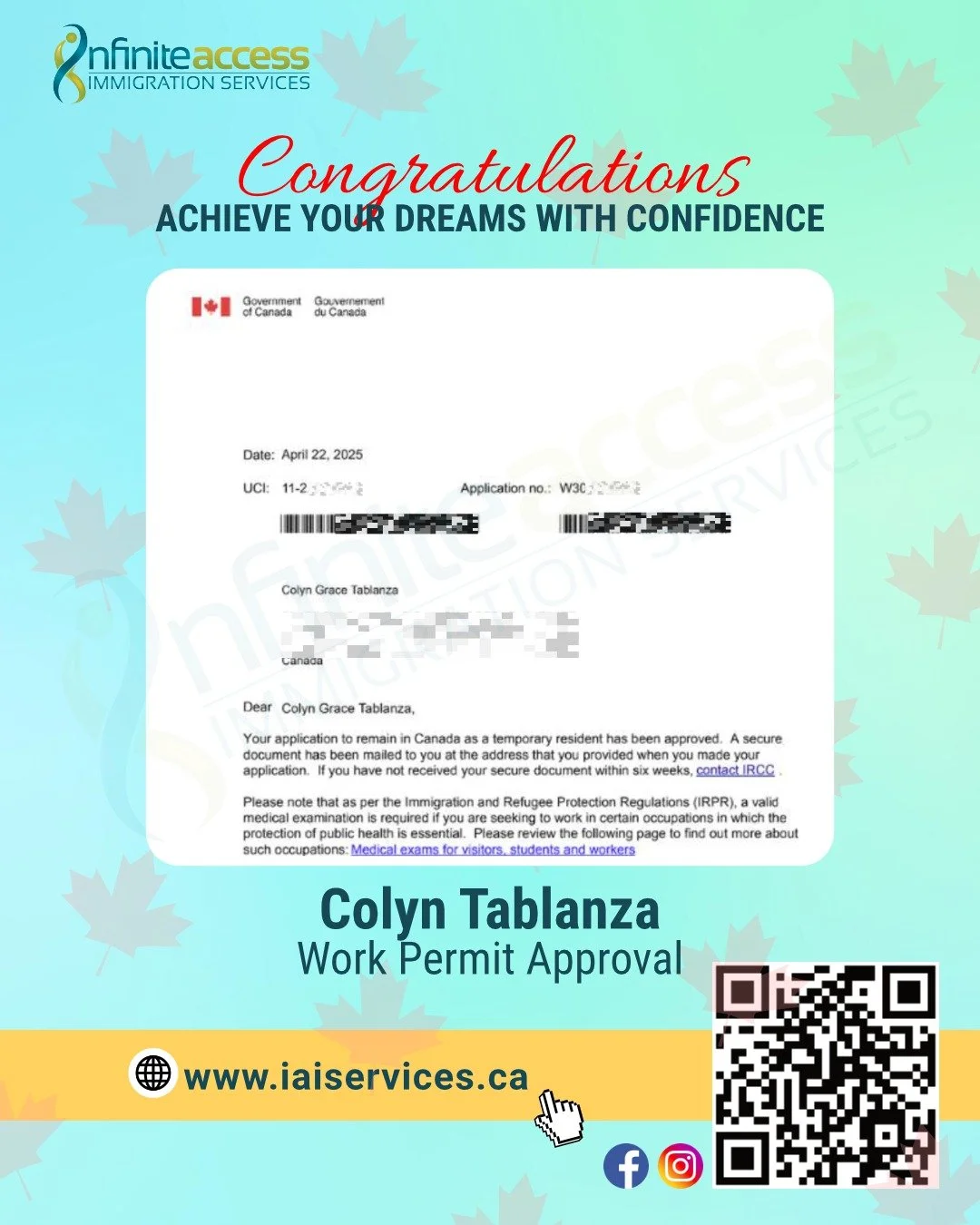 Congratulations to our client who recently received her Occupation-Restricted Open Work Permit!

This clients began her journey in Canada as international student and successfully completed her program.👨&zwj;🎓🌟

We are proud to have guided her in 