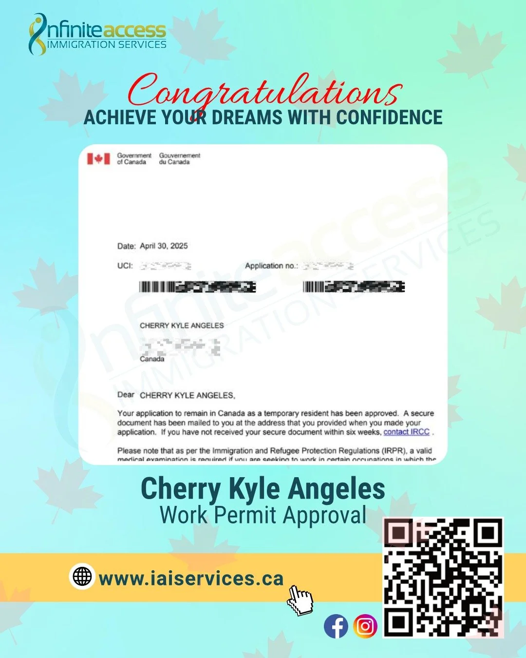 Congratulations to our client who recently received her Occupation-Restricted Open Work Permit!

This clients began her journey in Canada as international student and successfully completed her program.👨&zwj;🎓🌟

We are proud to have guided her in 