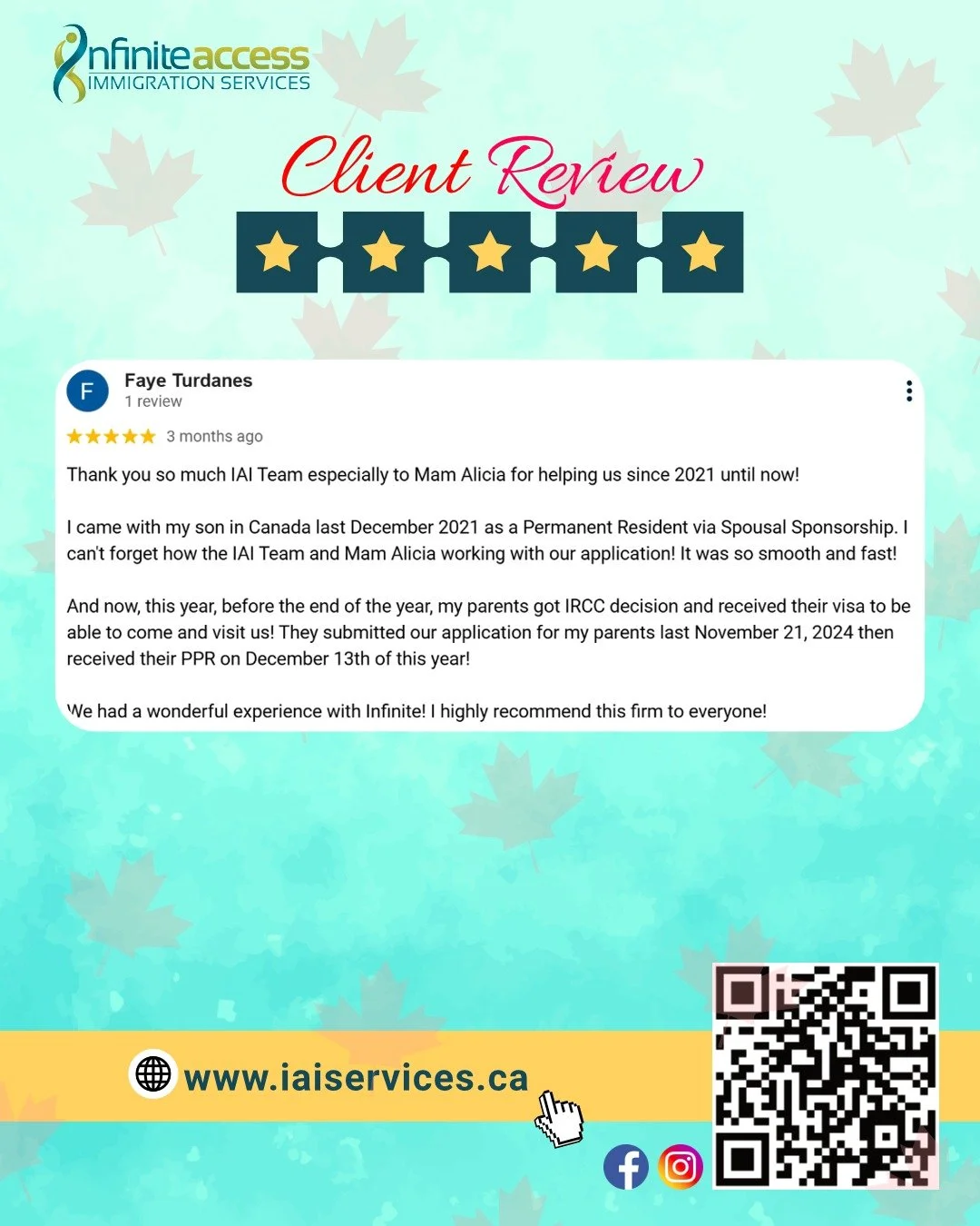 Thank you for the kind words! We're so happy to have helped you and your family. It means a lot to hear that you had a great experience with our team.

👉 Learn about immigration pathways and programs to find out which one is right for you. Send your