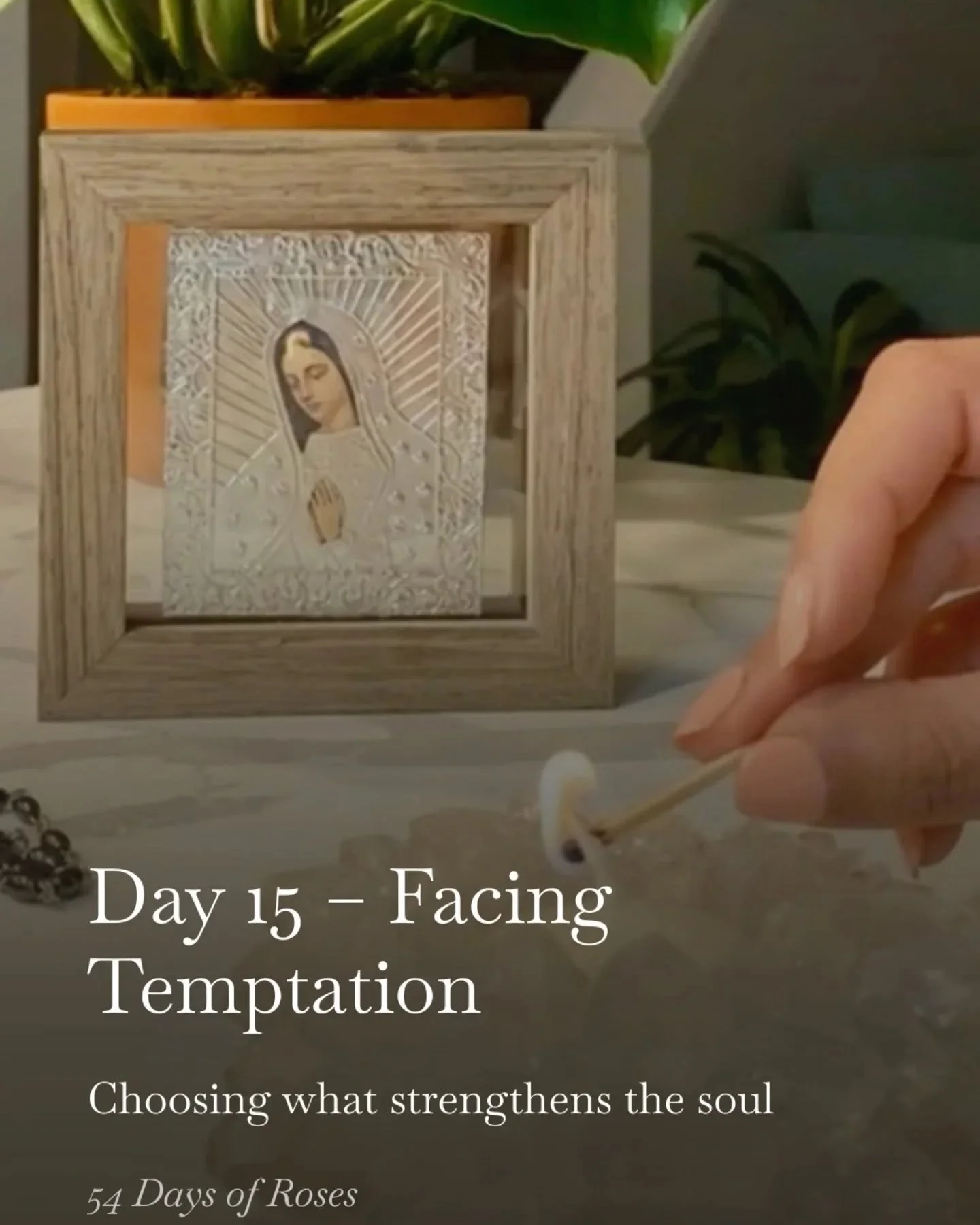 Day 15 of our 54 Day Rosary Novena 💛

Today we reflect on facing temptation.

Temptation often appears in ordinary moments. It can be the temptation to rush the day, postpone prayer, or choose comfort instead of discipline.

This week I have been si