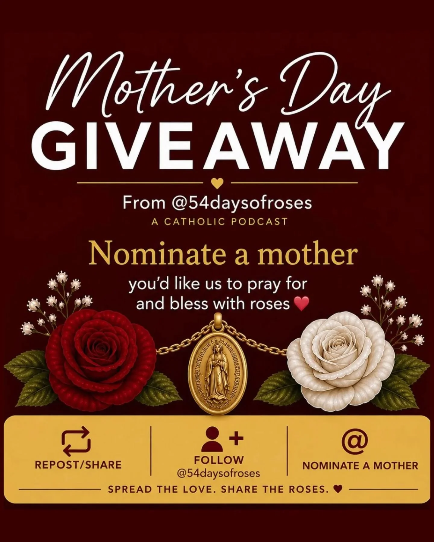 🌹 MOTHER&rsquo;S DAY GIVEAWAY 🌹
From @54daysofroses

This Mother&rsquo;s Day, we want to bless a mother with a beautiful bouquet of roses and prayer. 💐❤️

Do you know a mother who deserves to feel loved, seen, and prayed for?

✨ One mother will re
