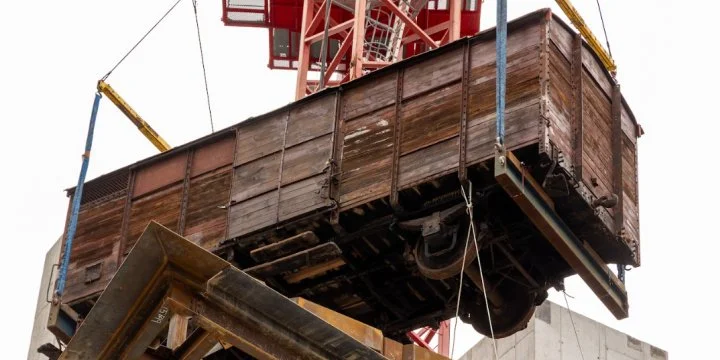 Historic early 20th-century railcar installed at Boston’s unfinished Holocaust museum
