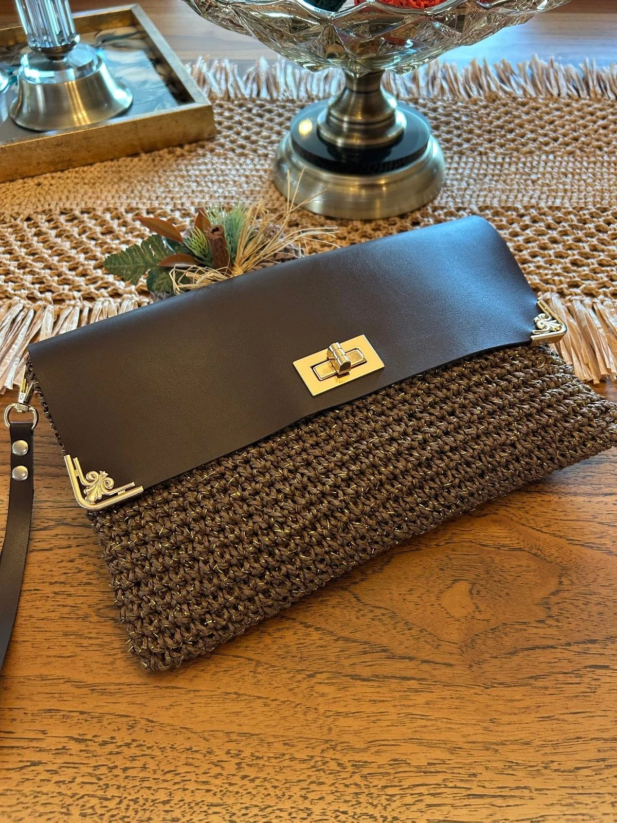 Brown Crochet Clutch