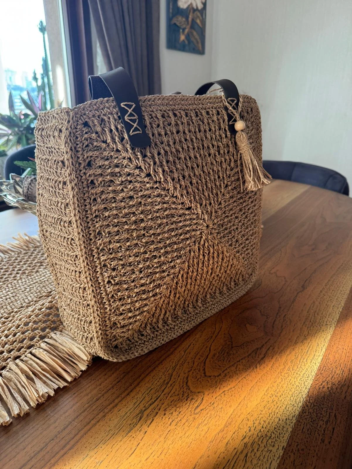 Boho Raffia Tote Bag