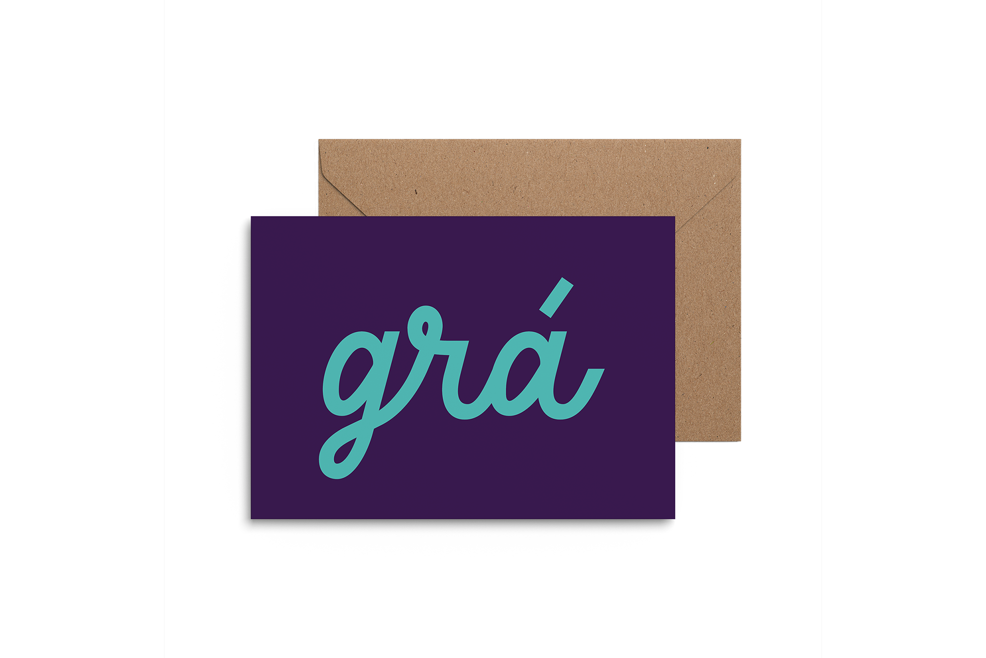 Grá - Irish Language 'LOVE' card - green on purple