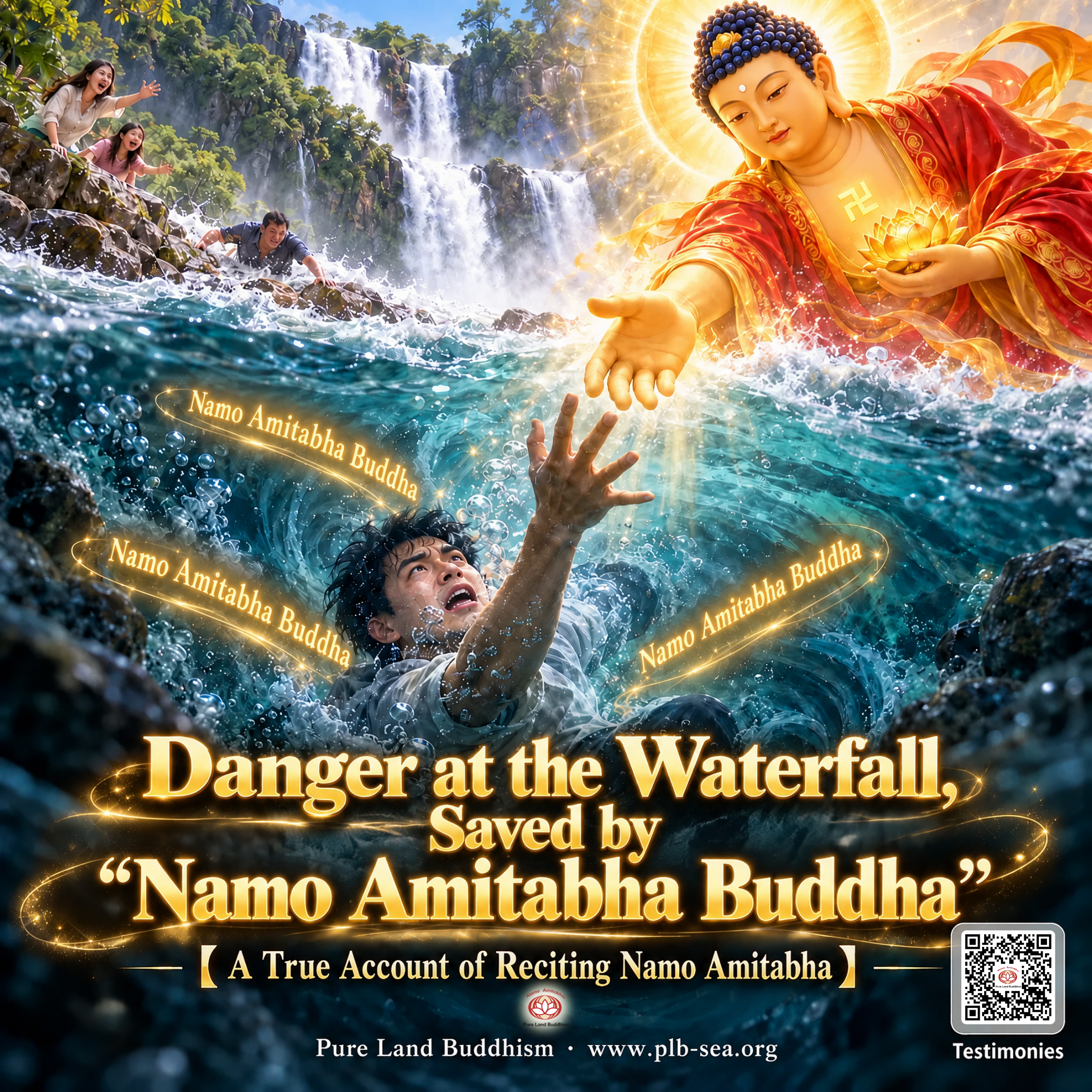 Danger at the Waterfall, Saved by "Namo Amitabha Buddha"