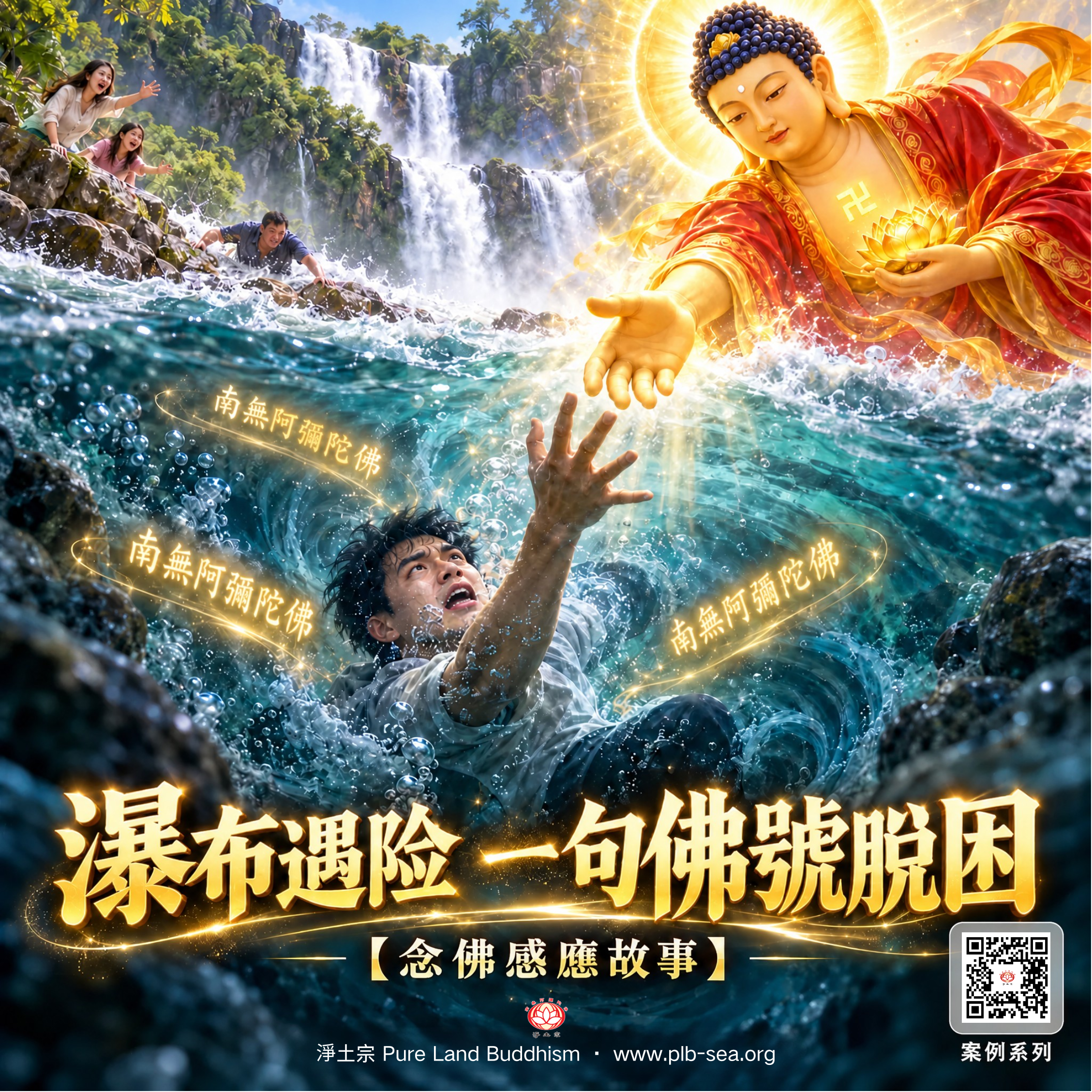 瀑布遇險，一句佛號脫困