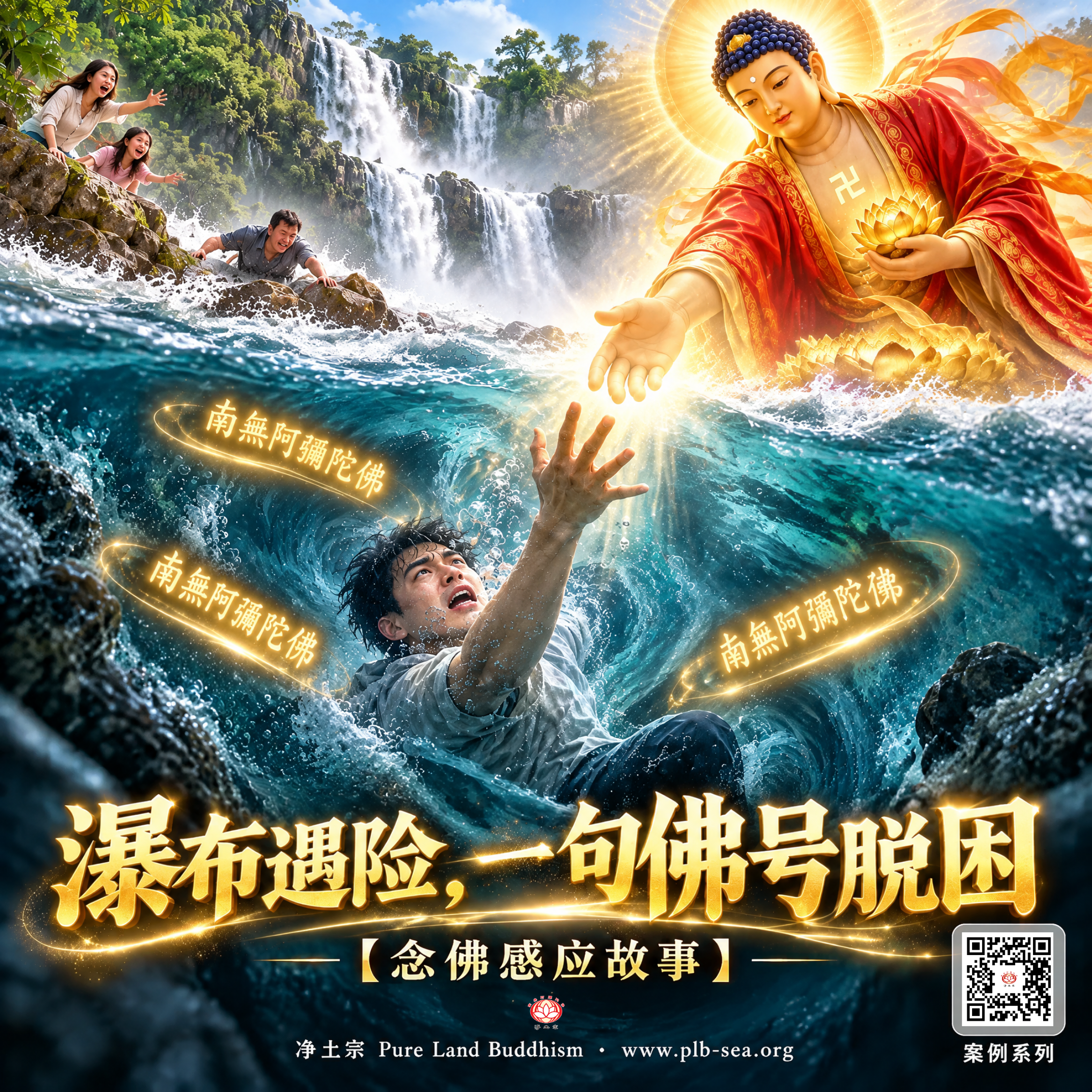 瀑布遇险，一句佛号脱困